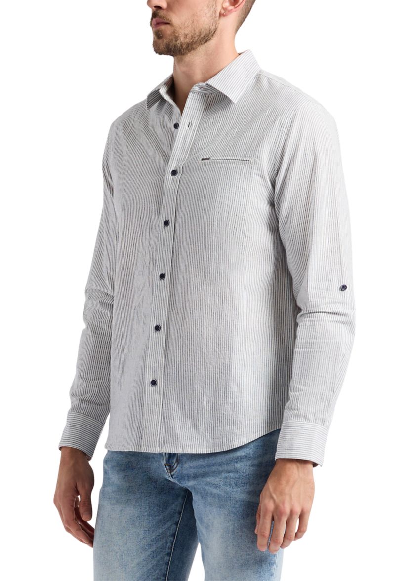 Mens Simbio Long-Sleeve Linen Cotton Blend Button-Up Fitted Shirt, Milk 