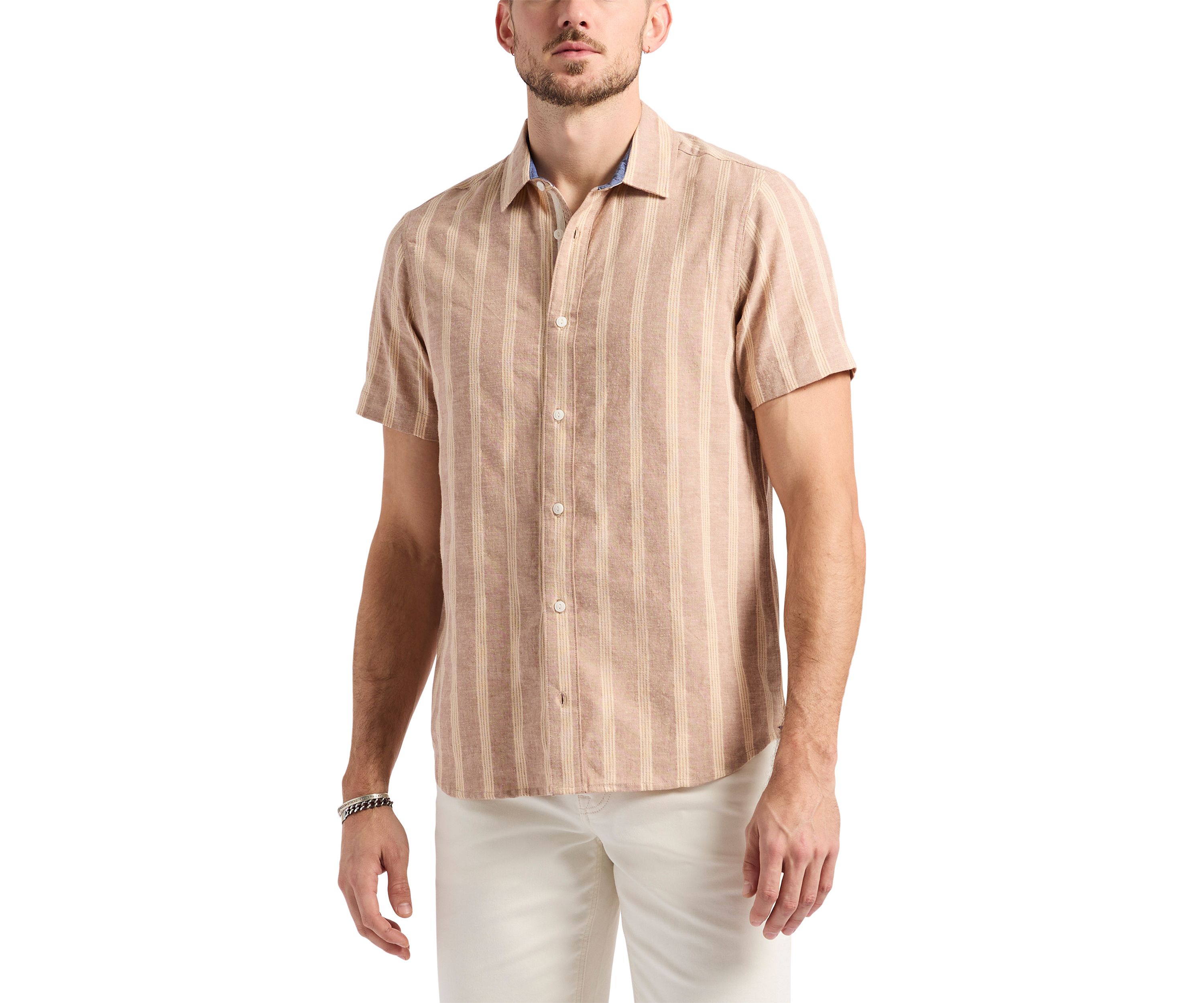Mens Sagrino Short-Sleeve Striped Button-Up Fitted Shirt, Whale