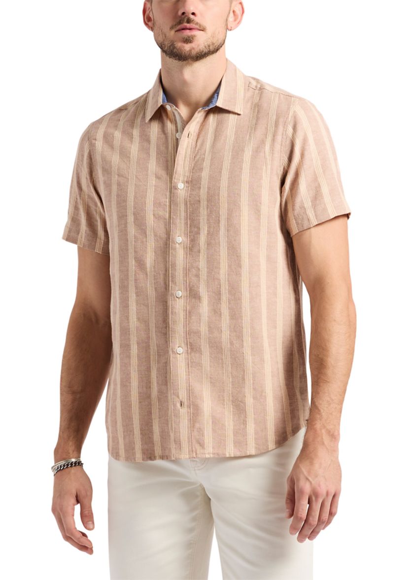 Mens Sagrino Short-Sleeve Striped Button-Up Fitted Shirt, Whale