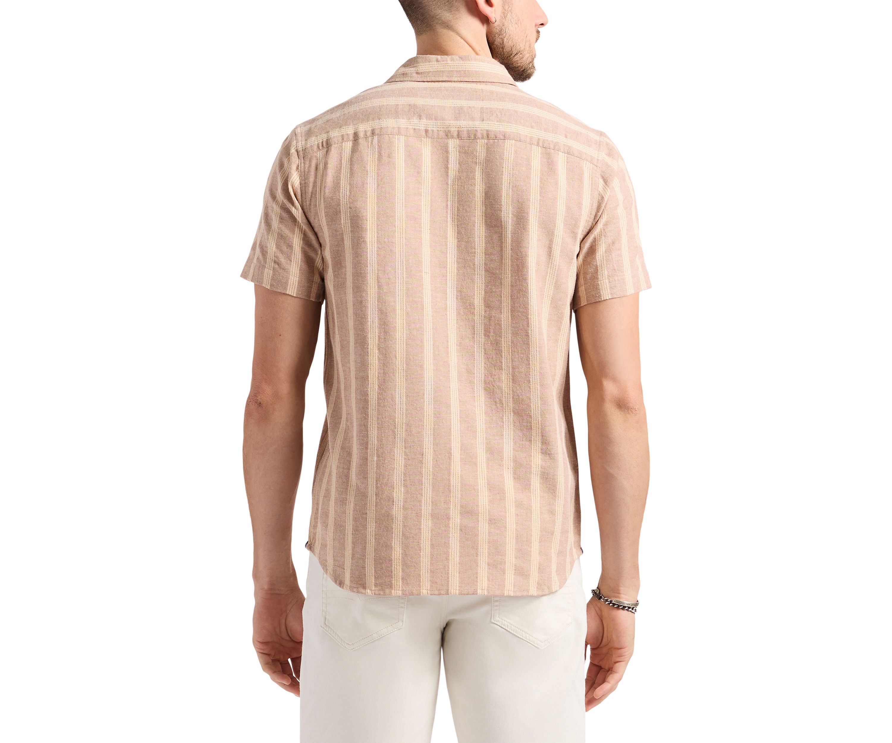Mens Sagrino Short-Sleeve Striped Button-Up Fitted Shirt, Whale