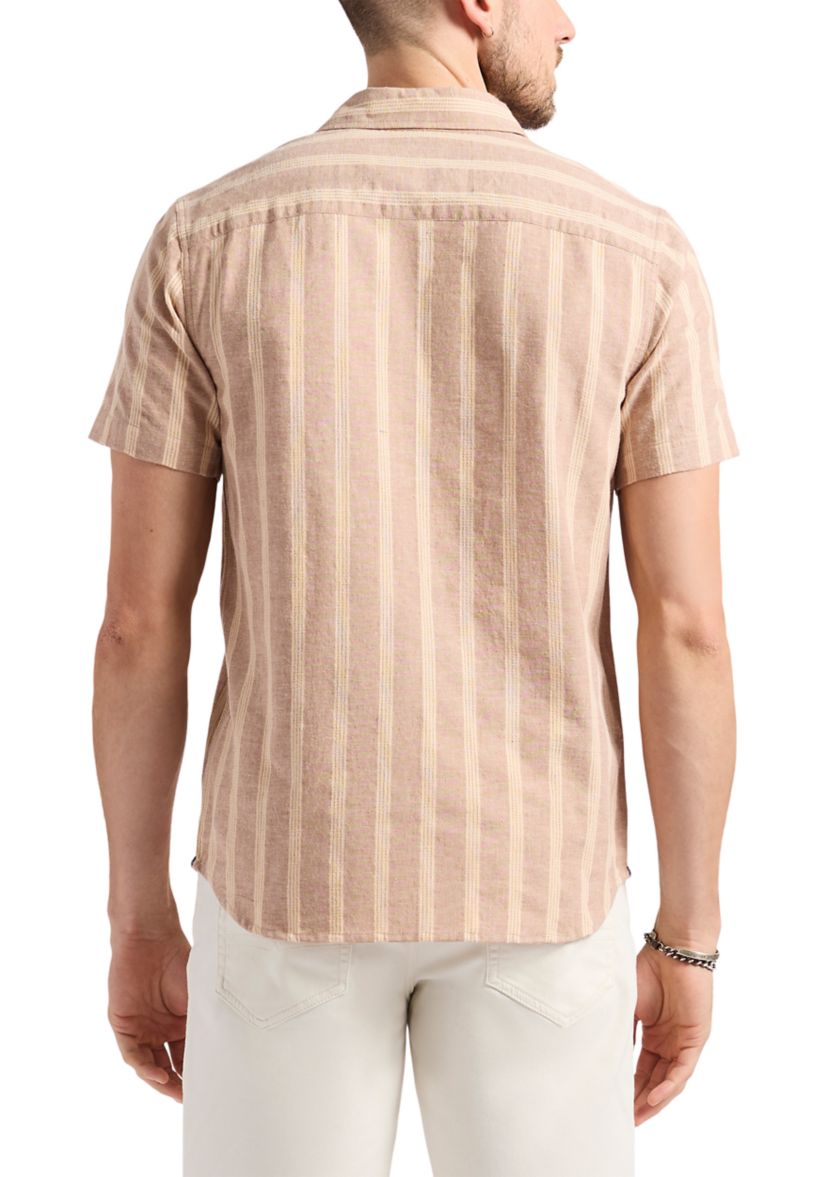 Mens Sagrino Short-Sleeve Striped Button-Up Fitted Shirt, Whale