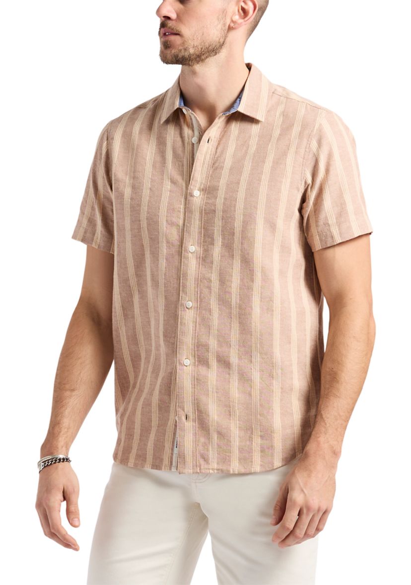 Mens Sagrino Short-Sleeve Striped Button-Up Fitted Shirt, Whale
