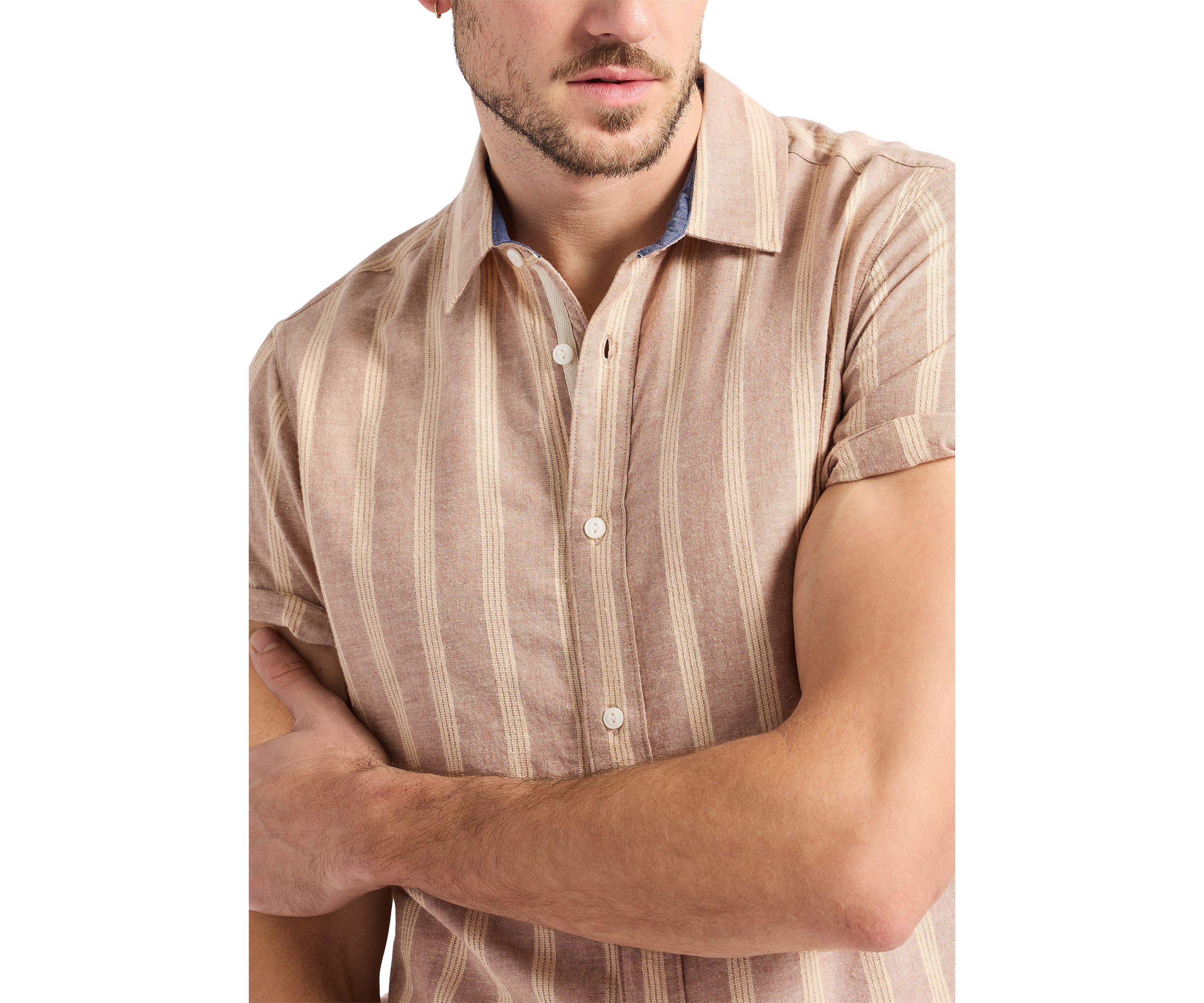 Mens Sagrino Short-Sleeve Striped Button-Up Fitted Shirt, Whale