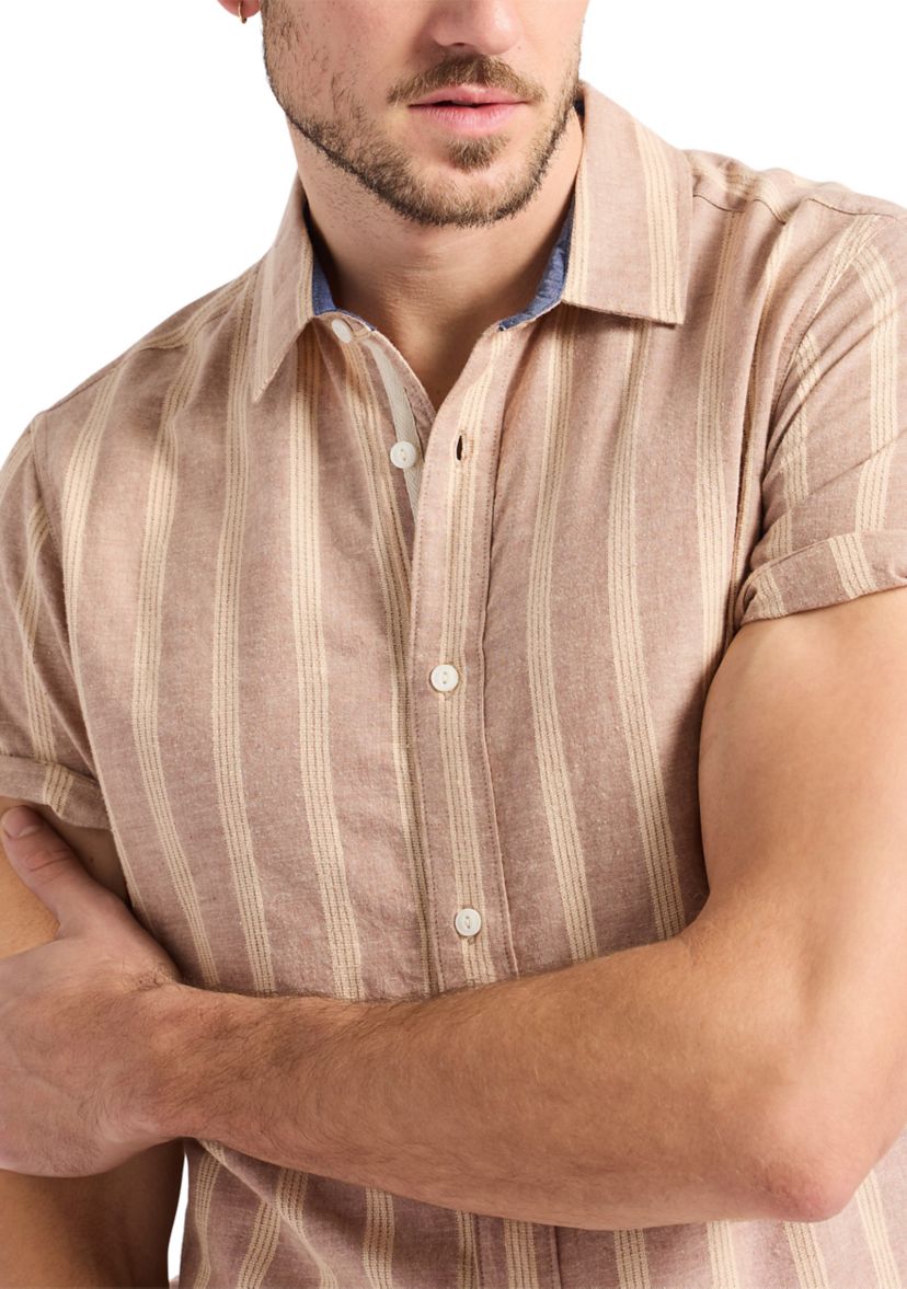 Mens Sagrino Short-Sleeve Striped Button-Up Fitted Shirt, Whale
