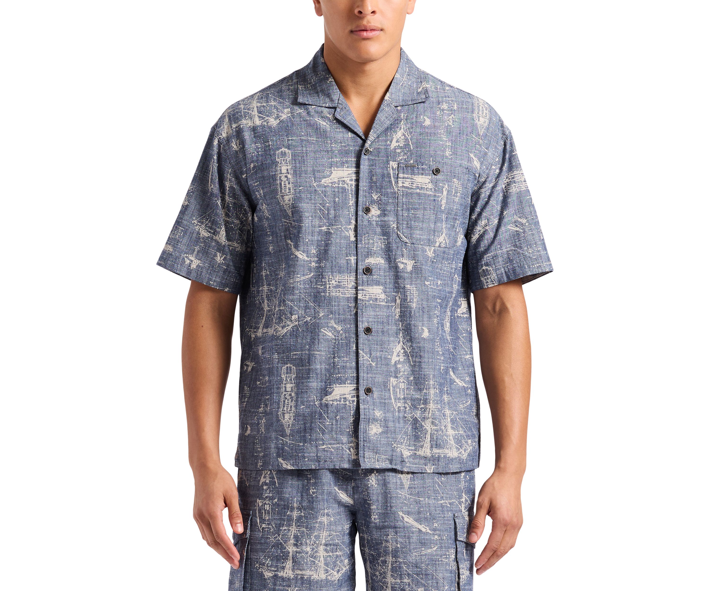 Mens Sonix Relaxed Fit Printed Button Up Shirt