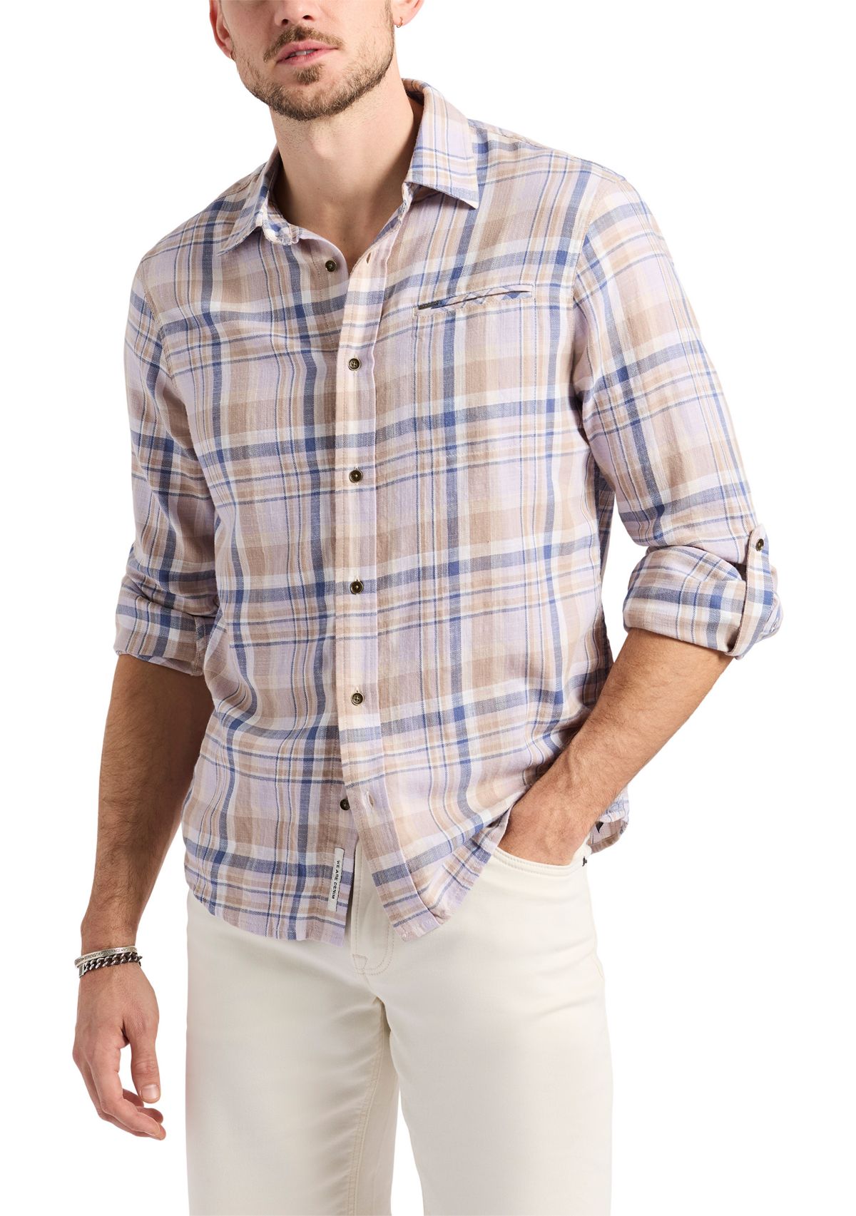 Mens Simbio Long Sleeve Plaid Button-Up Fitted Shirt