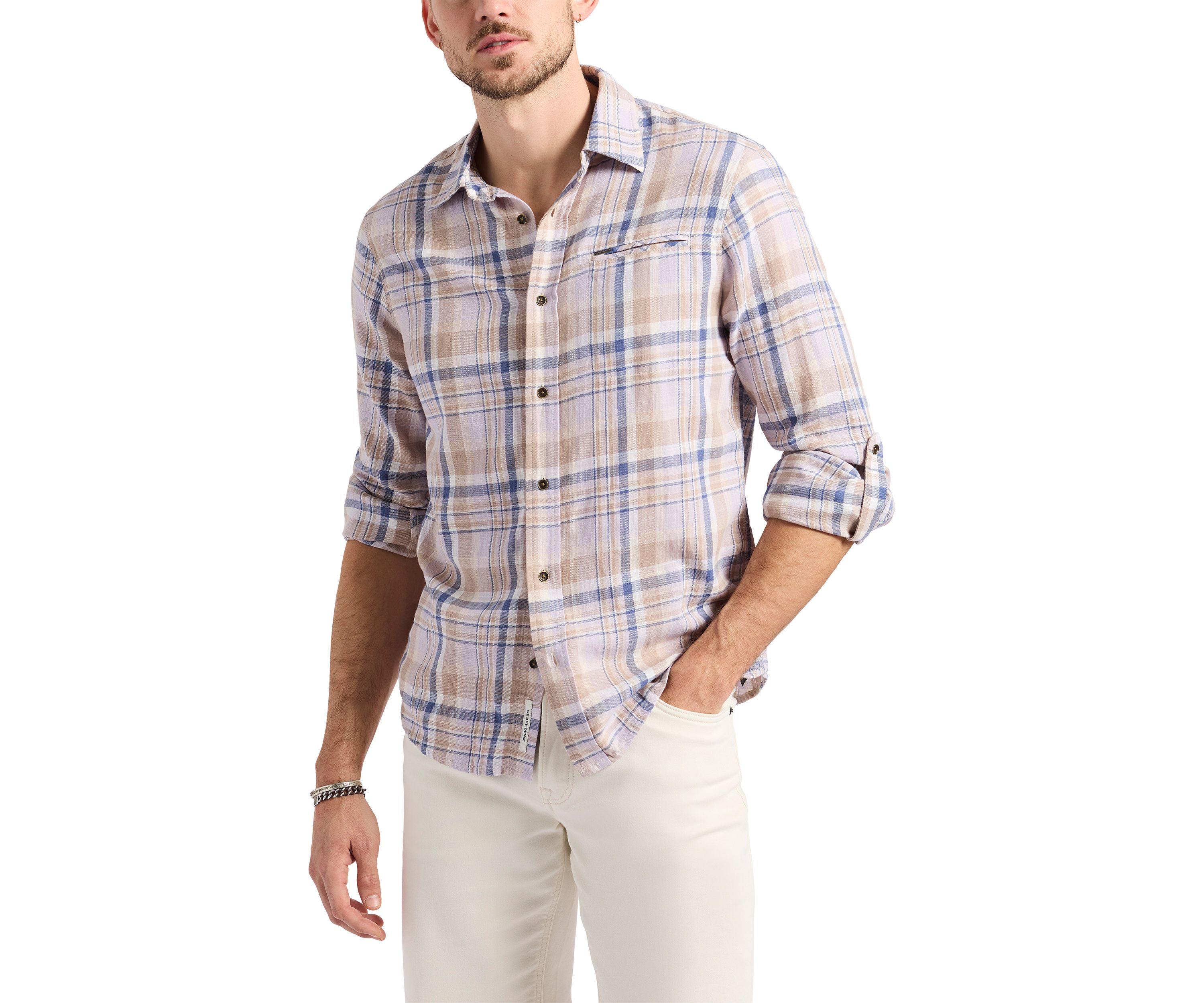 Mens Simbio Long Sleeve Plaid Button-Up Fitted Shirt