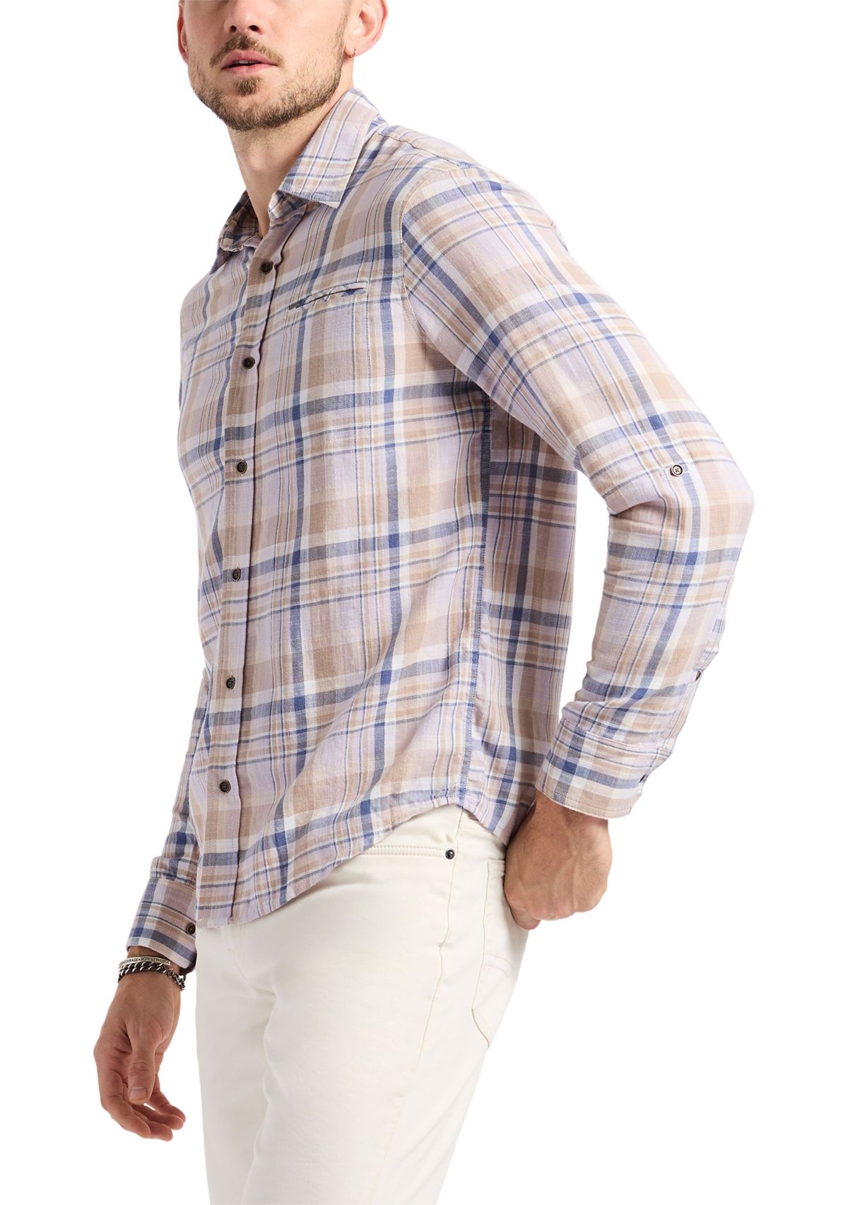 Mens Simbio Long Sleeve Plaid Button-Up Fitted Shirt
