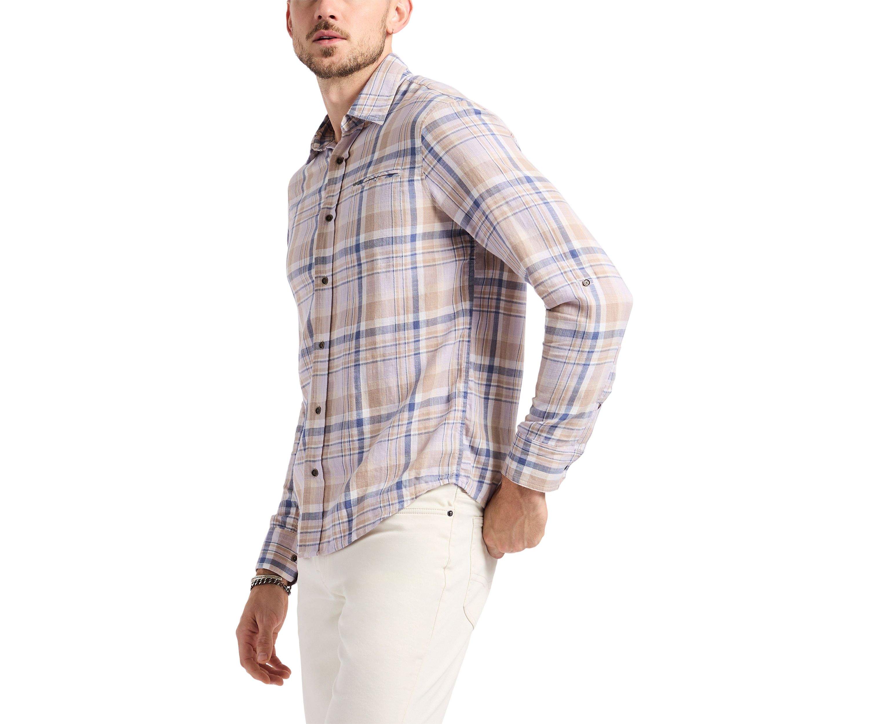 Mens Simbio Long Sleeve Plaid Button-Up Fitted Shirt