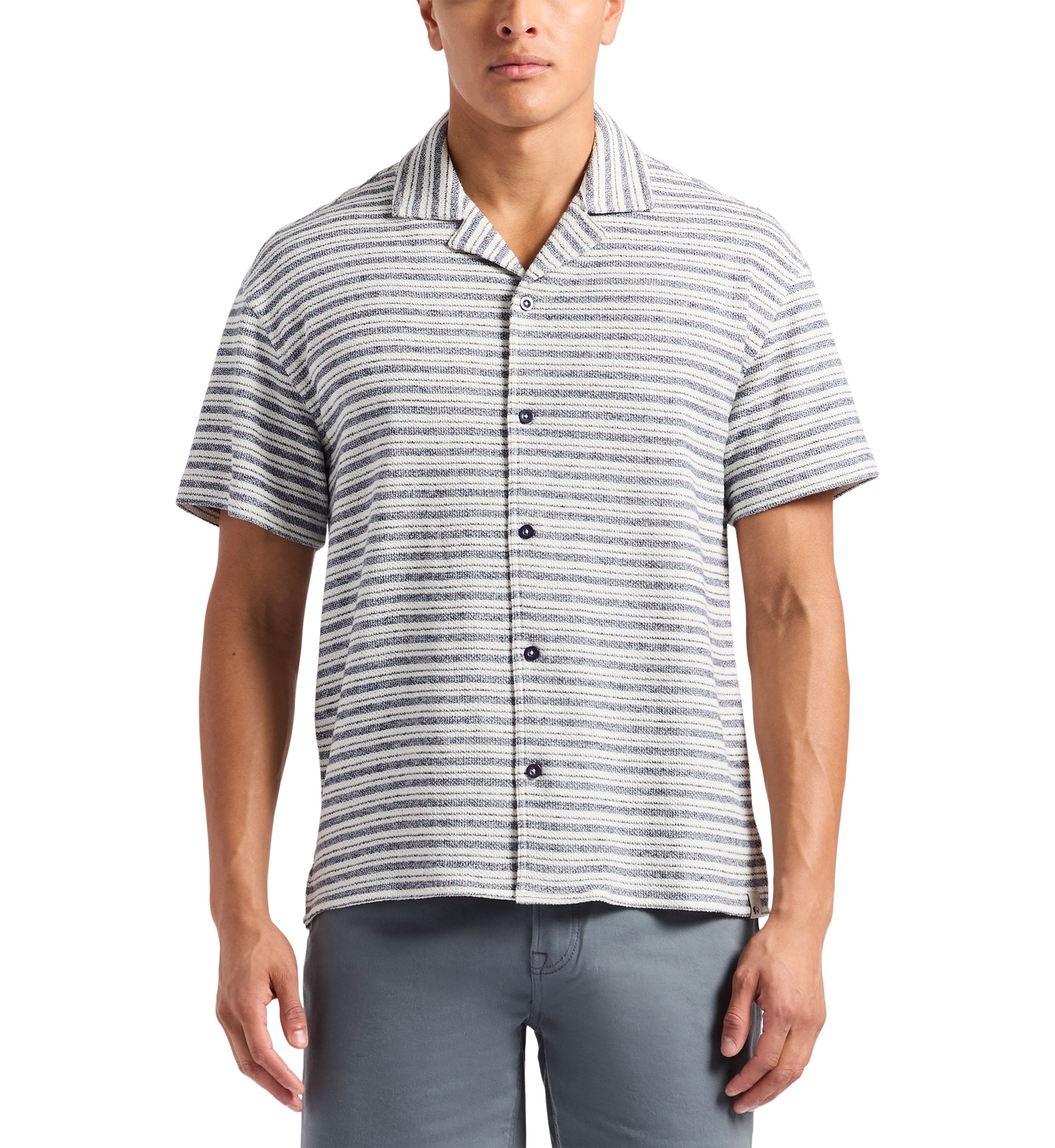 Mens Koddy  Short-Sleeve Striped Textured Jersey Button-Up Relaxed Fit Shirt