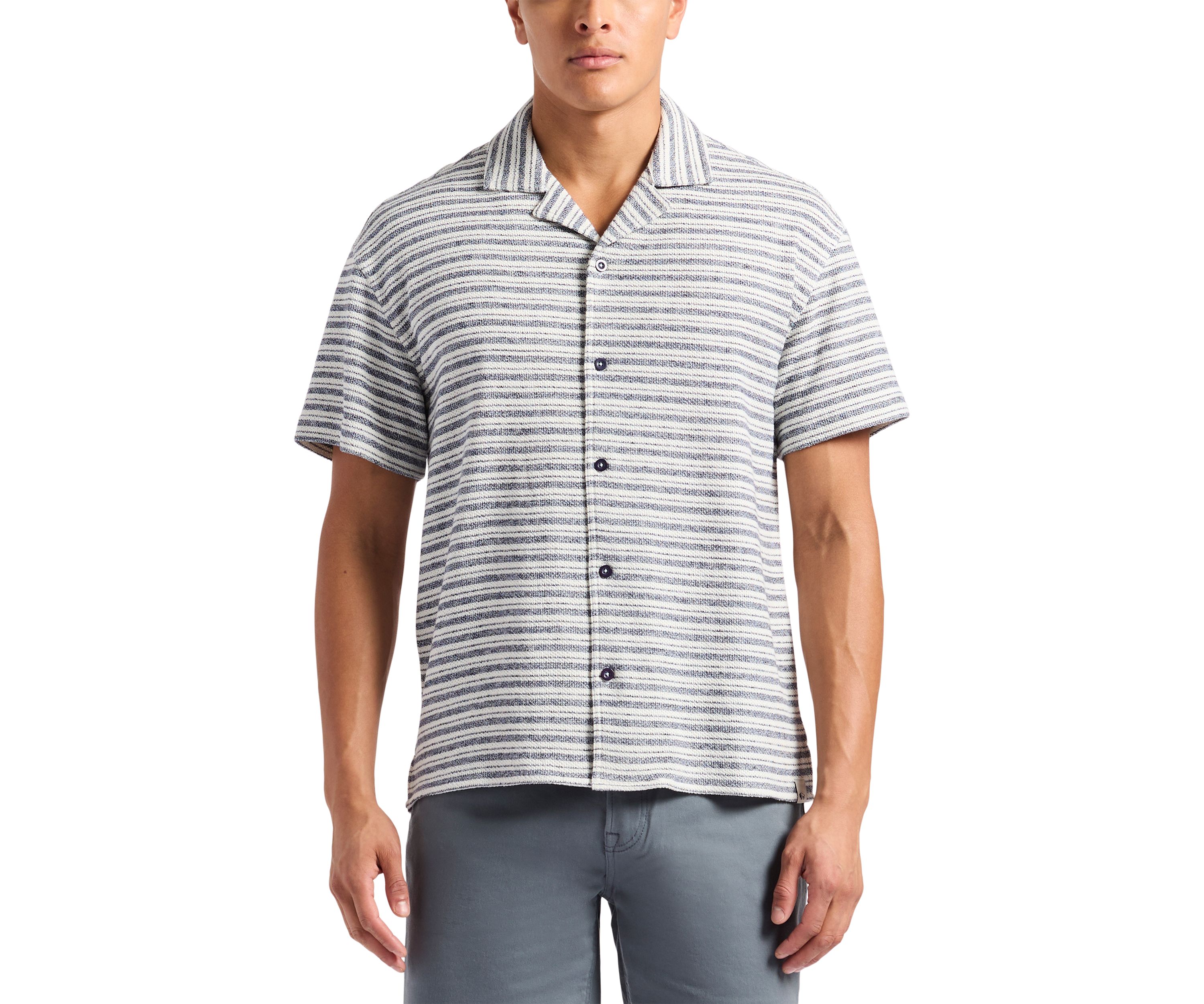 Mens Koddy  Short-Sleeve Striped Textured Jersey Button-Up Relaxed Fit Shirt