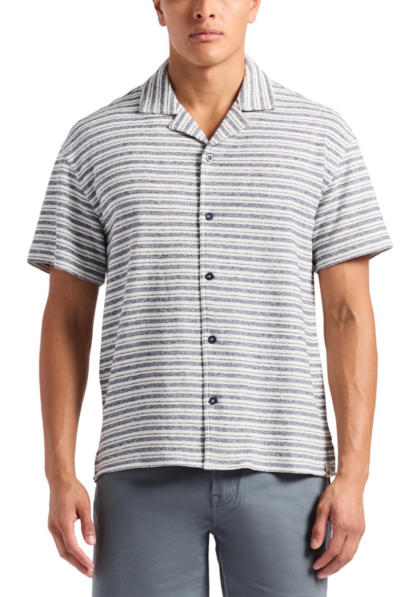 Mens Koddy  Short-Sleeve Striped Textured Jersey Button-Up Relaxed Fit Shirt