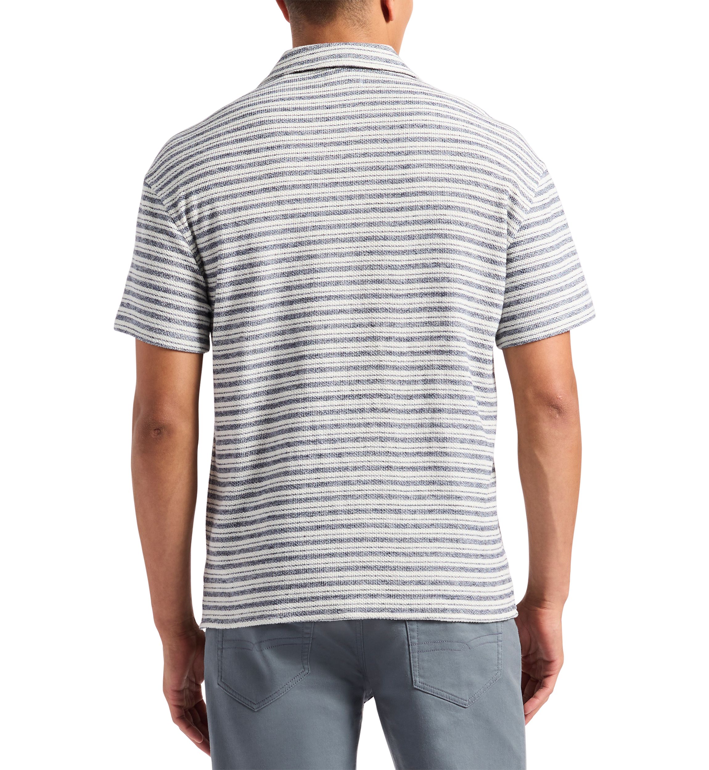 Mens Koddy  Short-Sleeve Striped Textured Jersey Button-Up Relaxed Fit Shirt