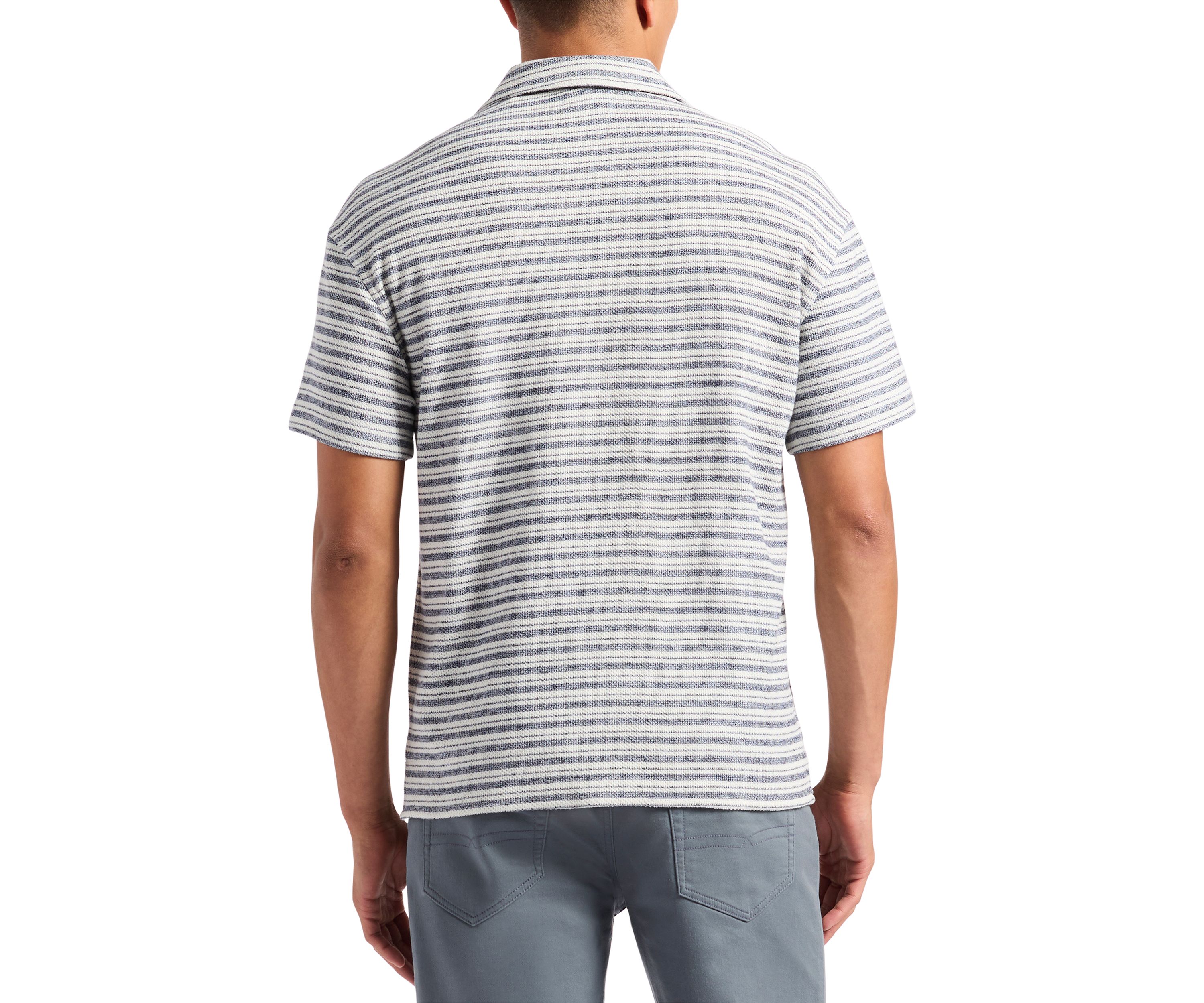 Mens Koddy  Short-Sleeve Striped Textured Jersey Button-Up Relaxed Fit Shirt