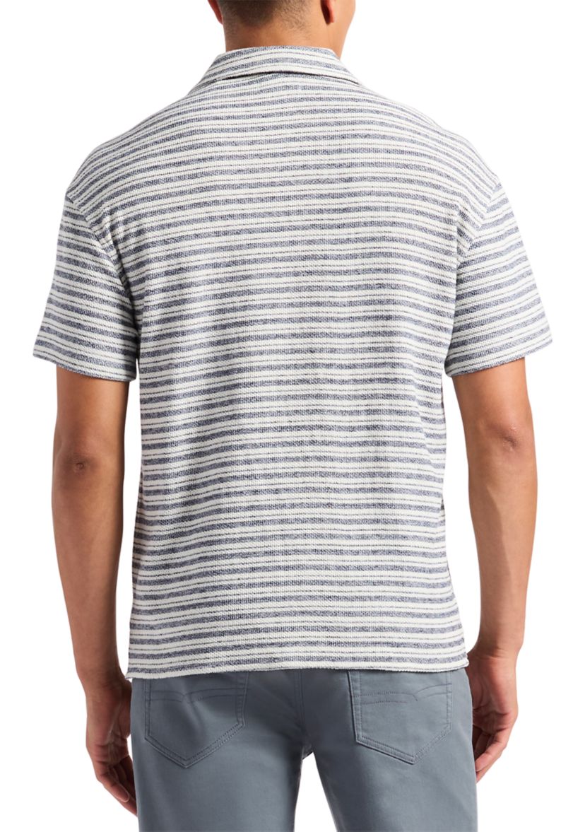 Mens Koddy  Short-Sleeve Striped Textured Jersey Button-Up Relaxed Fit Shirt