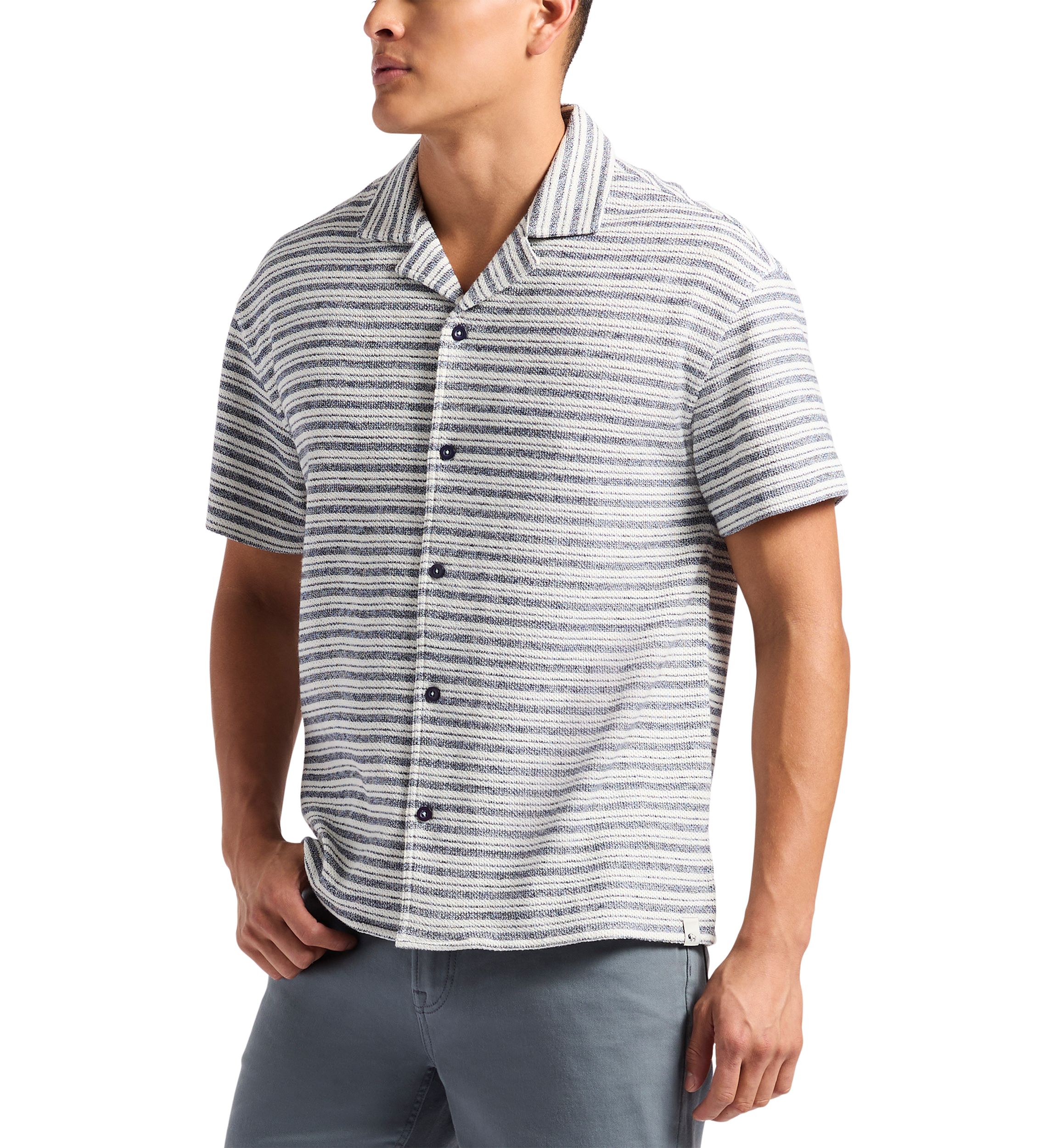Mens Koddy  Short-Sleeve Striped Textured Jersey Button-Up Relaxed Fit Shirt