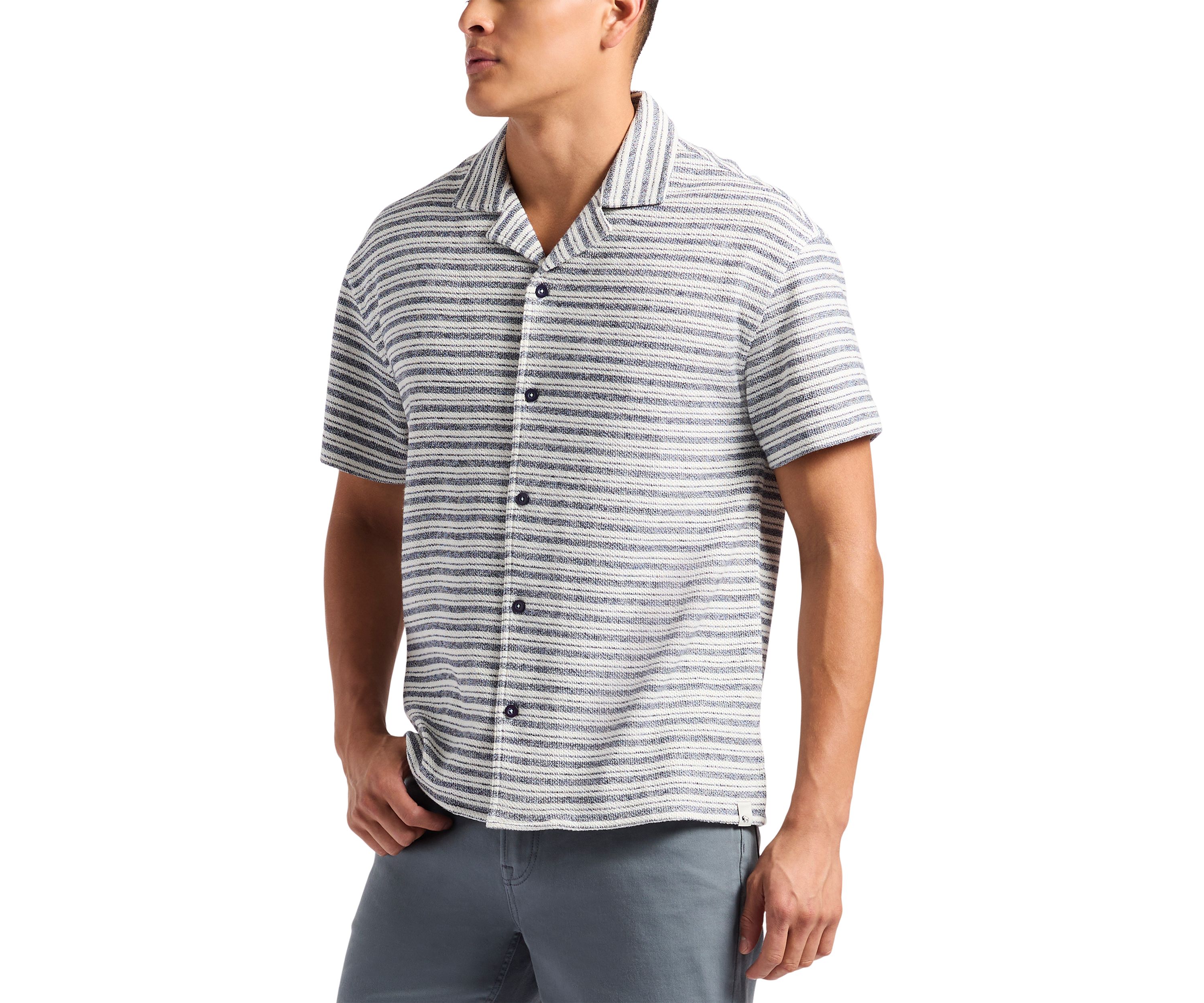 Mens Koddy  Short-Sleeve Striped Textured Jersey Button-Up Relaxed Fit Shirt