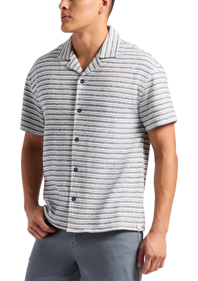 Mens Koddy  Short-Sleeve Striped Textured Jersey Button-Up Relaxed Fit Shirt