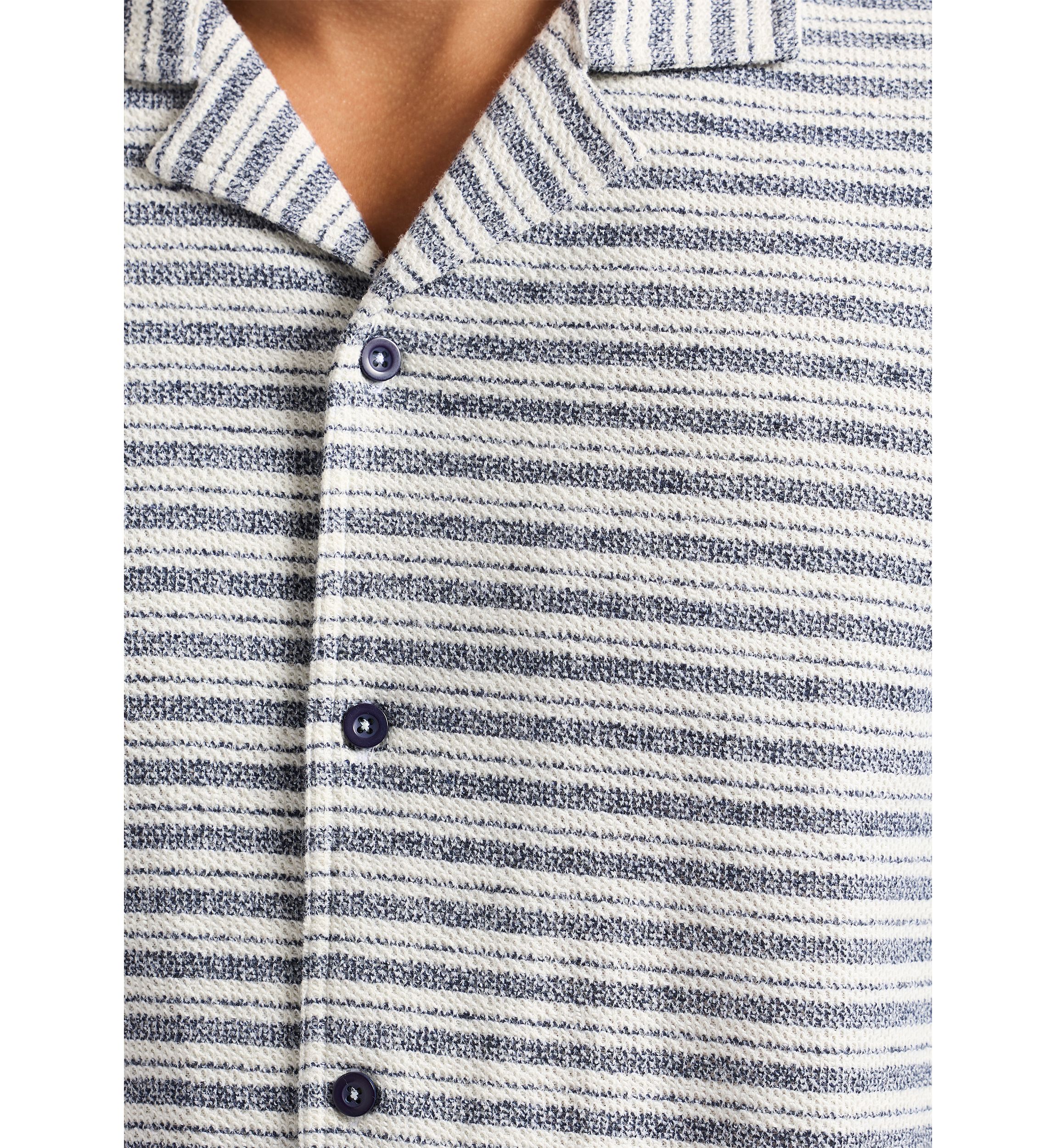 Mens Koddy  Short-Sleeve Striped Textured Jersey Button-Up Relaxed Fit Shirt
