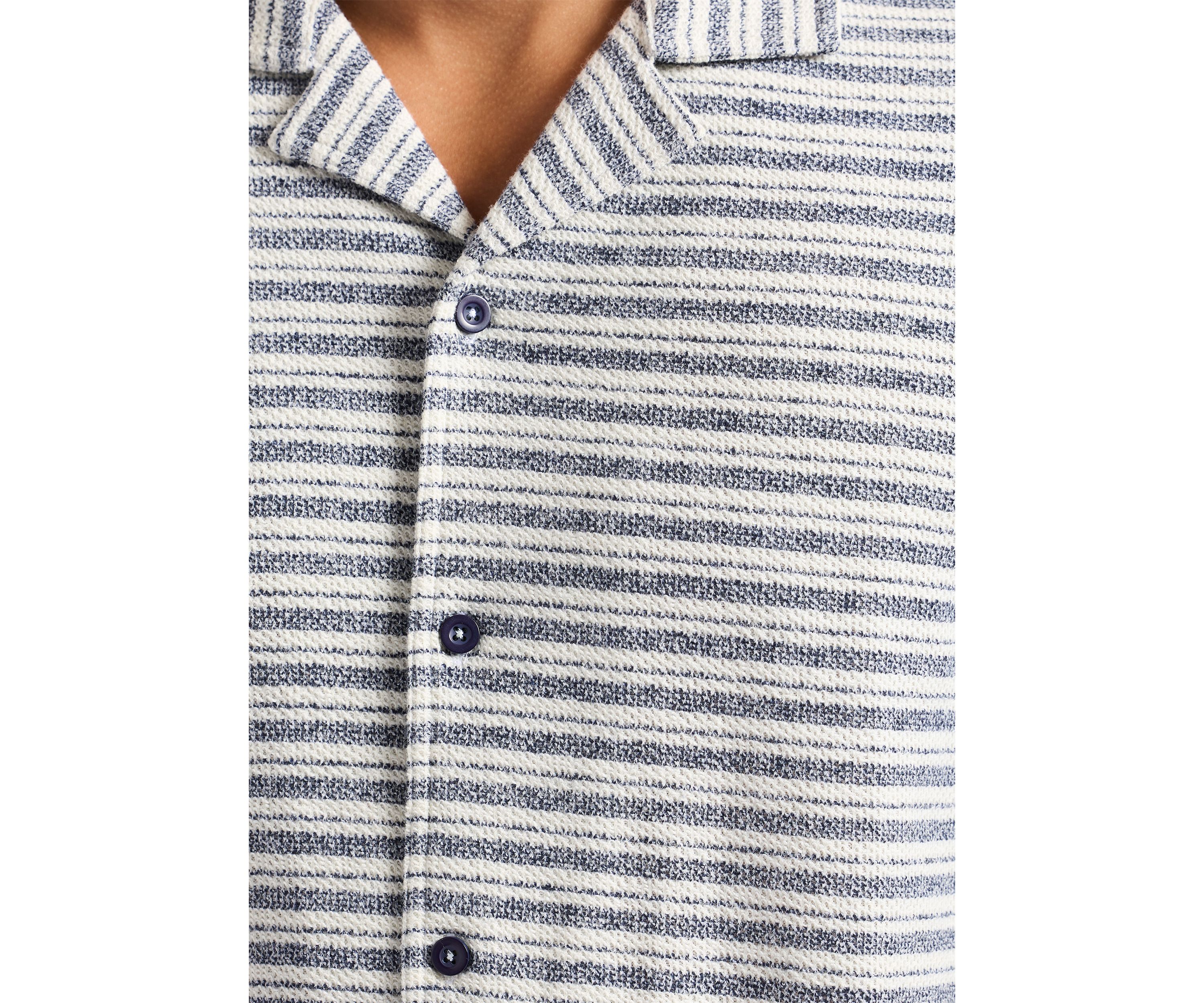 Mens Koddy  Short-Sleeve Striped Textured Jersey Button-Up Relaxed Fit Shirt