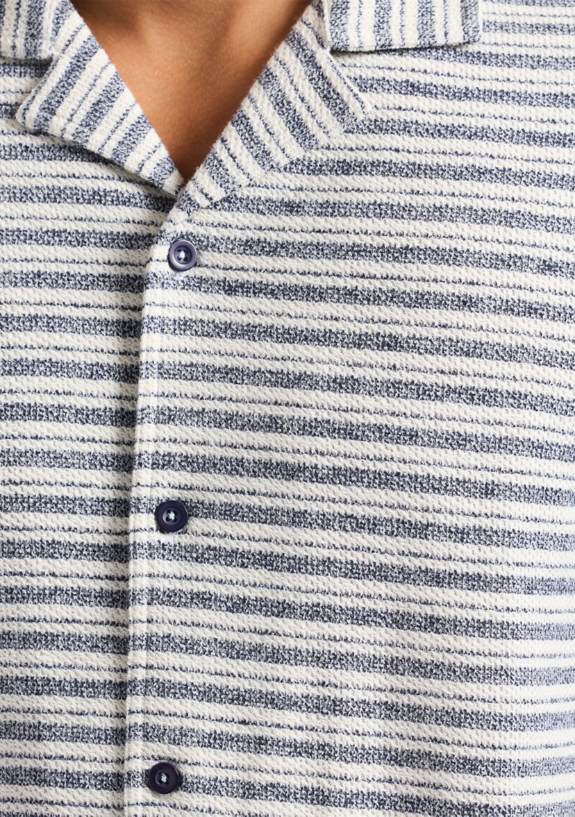 Mens Koddy  Short-Sleeve Striped Textured Jersey Button-Up Relaxed Fit Shirt