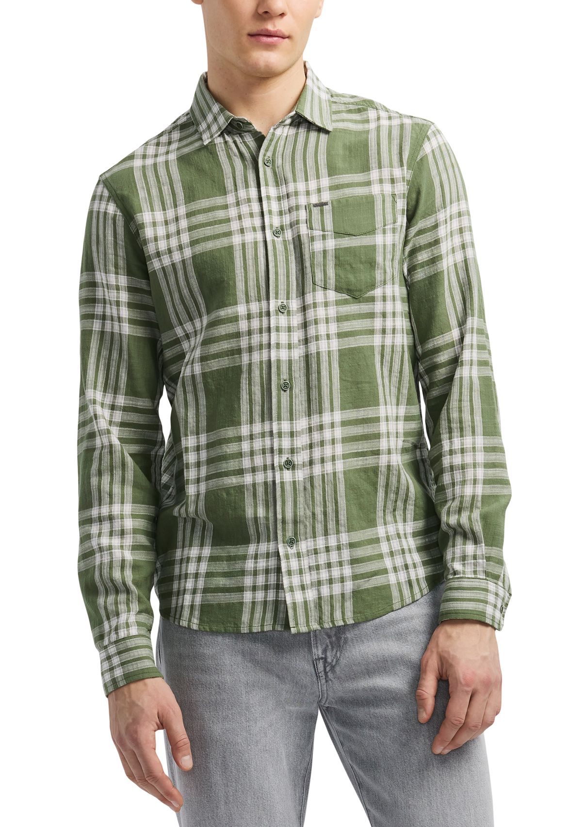 Mens Saroz Short-Sleeve Plaid Shirt, Hedge Green