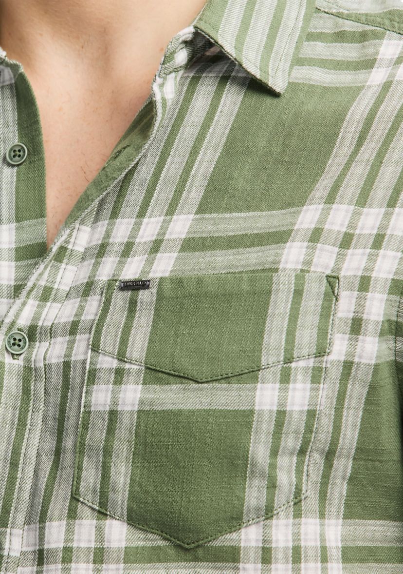 Mens Saroz Short-Sleeve Plaid Shirt, Hedge Green