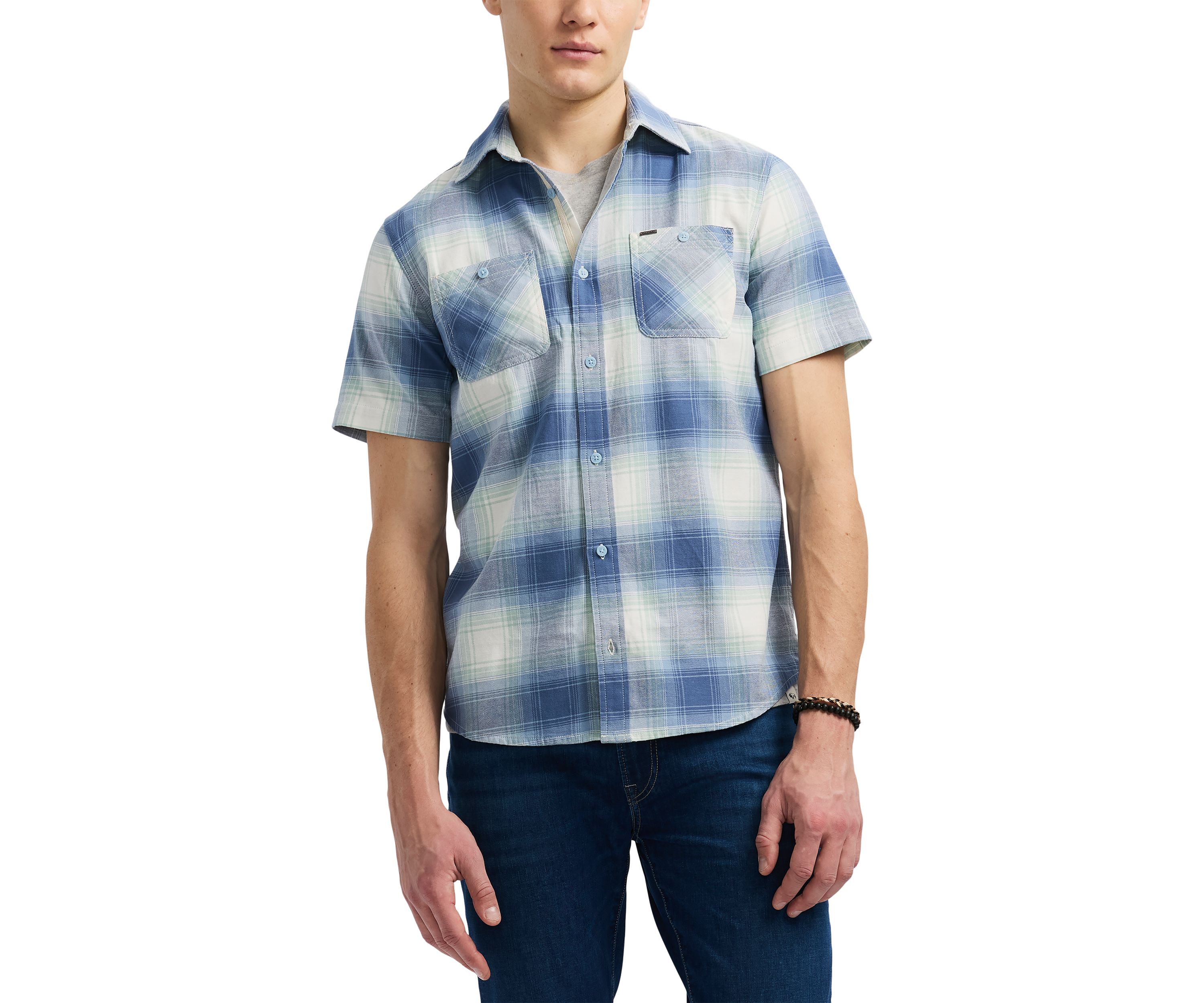 Mens Sagrino Short-Sleeve Plaid Button-Up Fitted Shirt