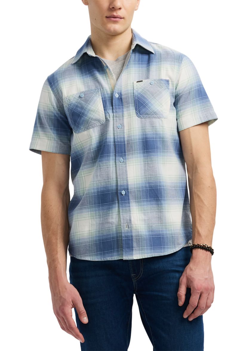 Mens Sagrino Short-Sleeve Plaid Button-Up Fitted Shirt