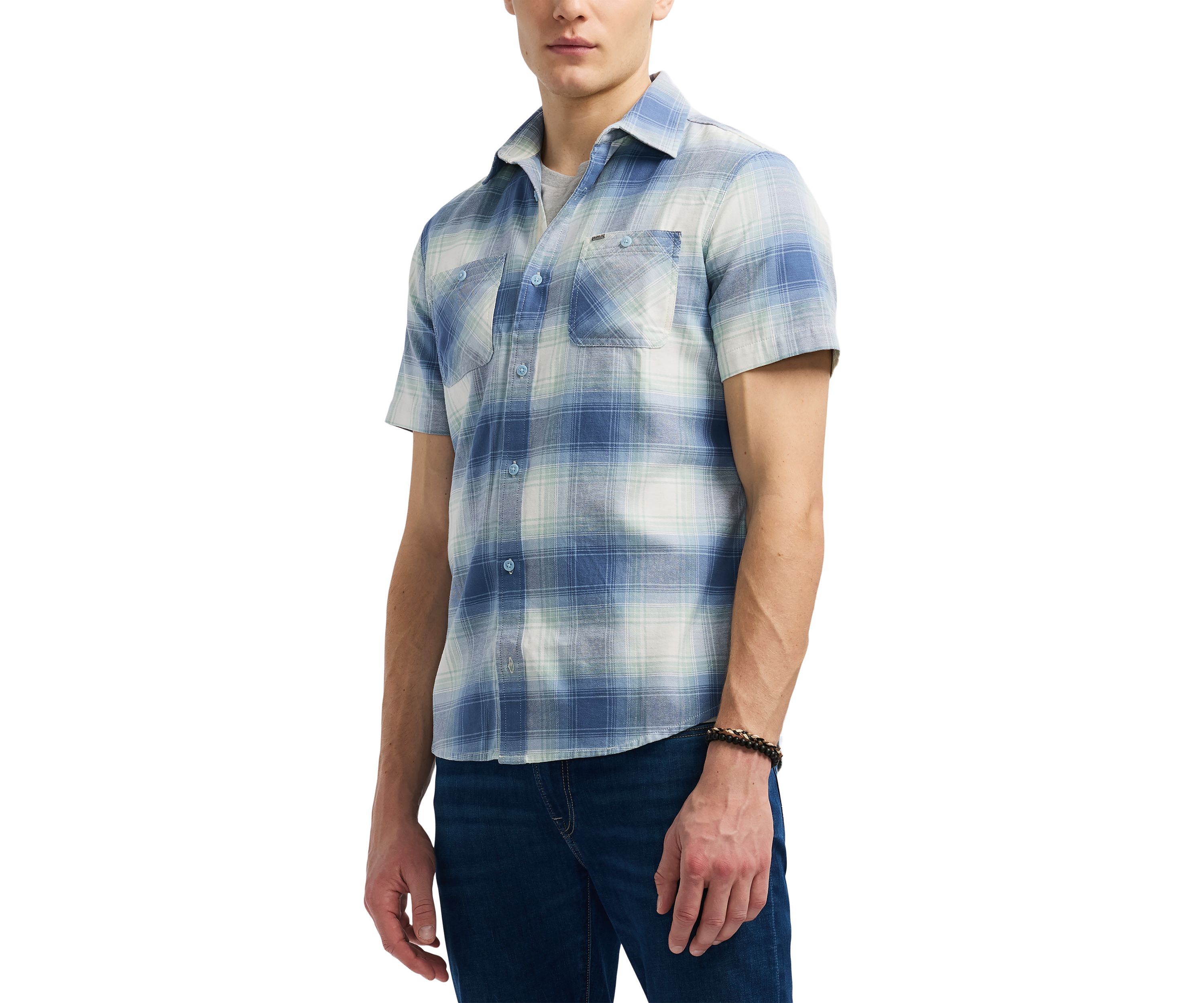 Mens Sagrino Short-Sleeve Plaid Button-Up Fitted Shirt