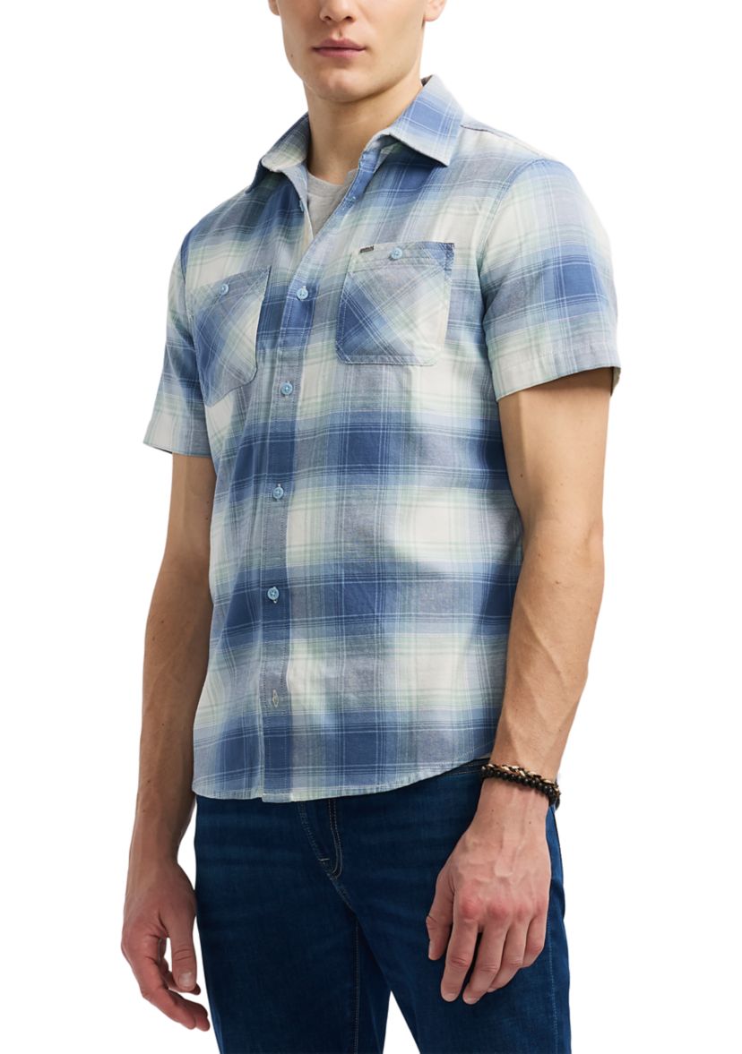 Mens Sagrino Short-Sleeve Plaid Button-Up Fitted Shirt