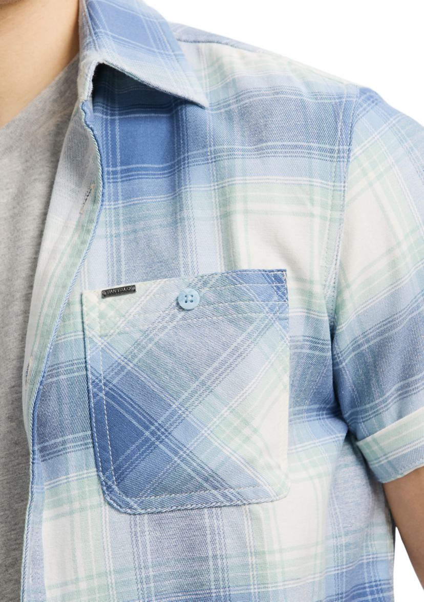 Mens Sagrino Short-Sleeve Plaid Button-Up Fitted Shirt