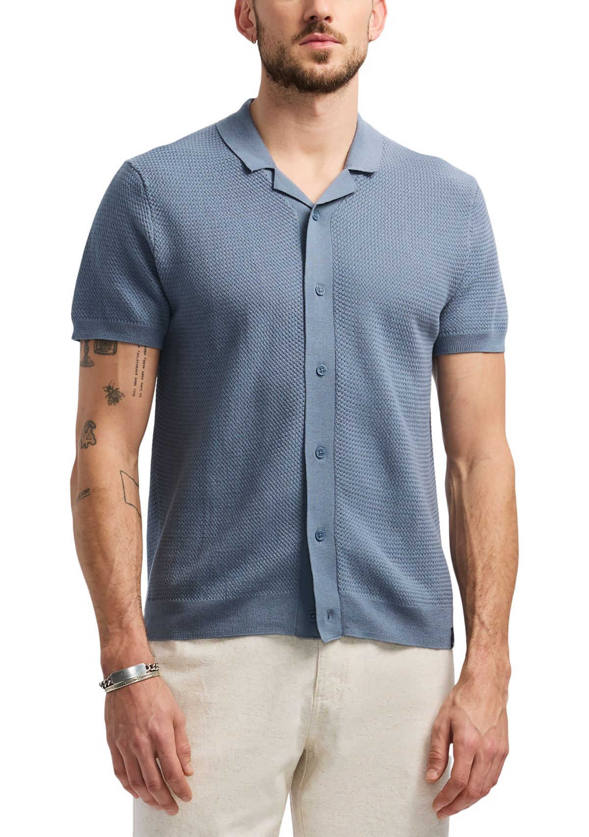 Wasko Button Up Sweater Knit Polo Shirt
