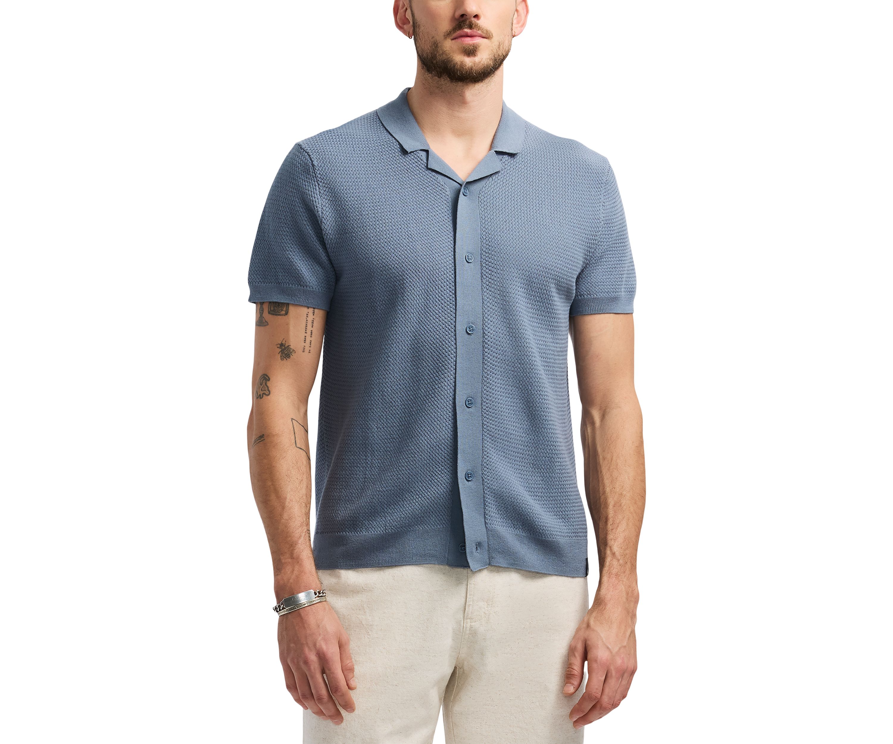 Wasko Button Up Sweater Knit Polo Shirt