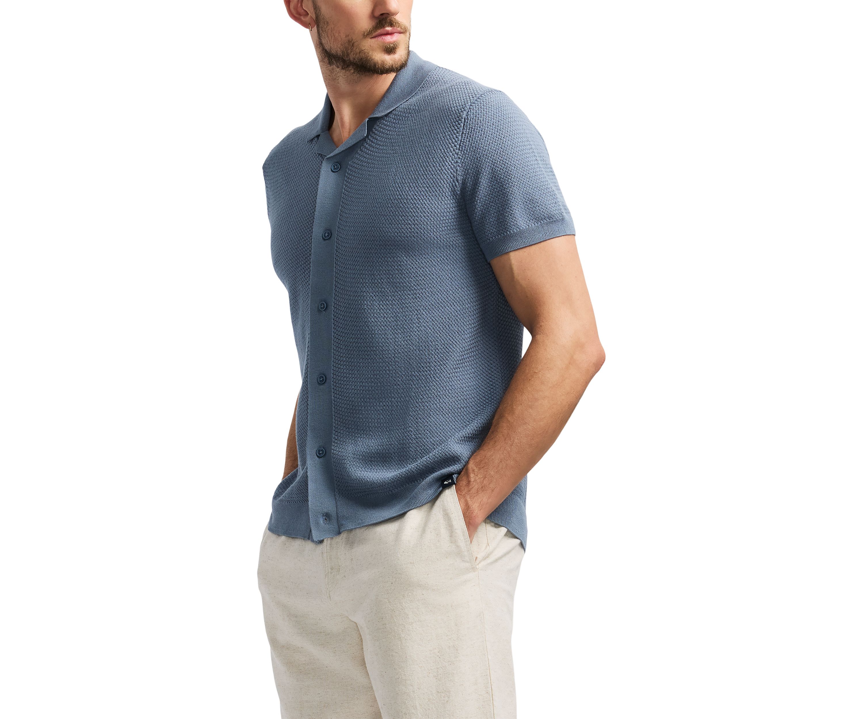 Wasko Button Up Sweater Knit Polo Shirt