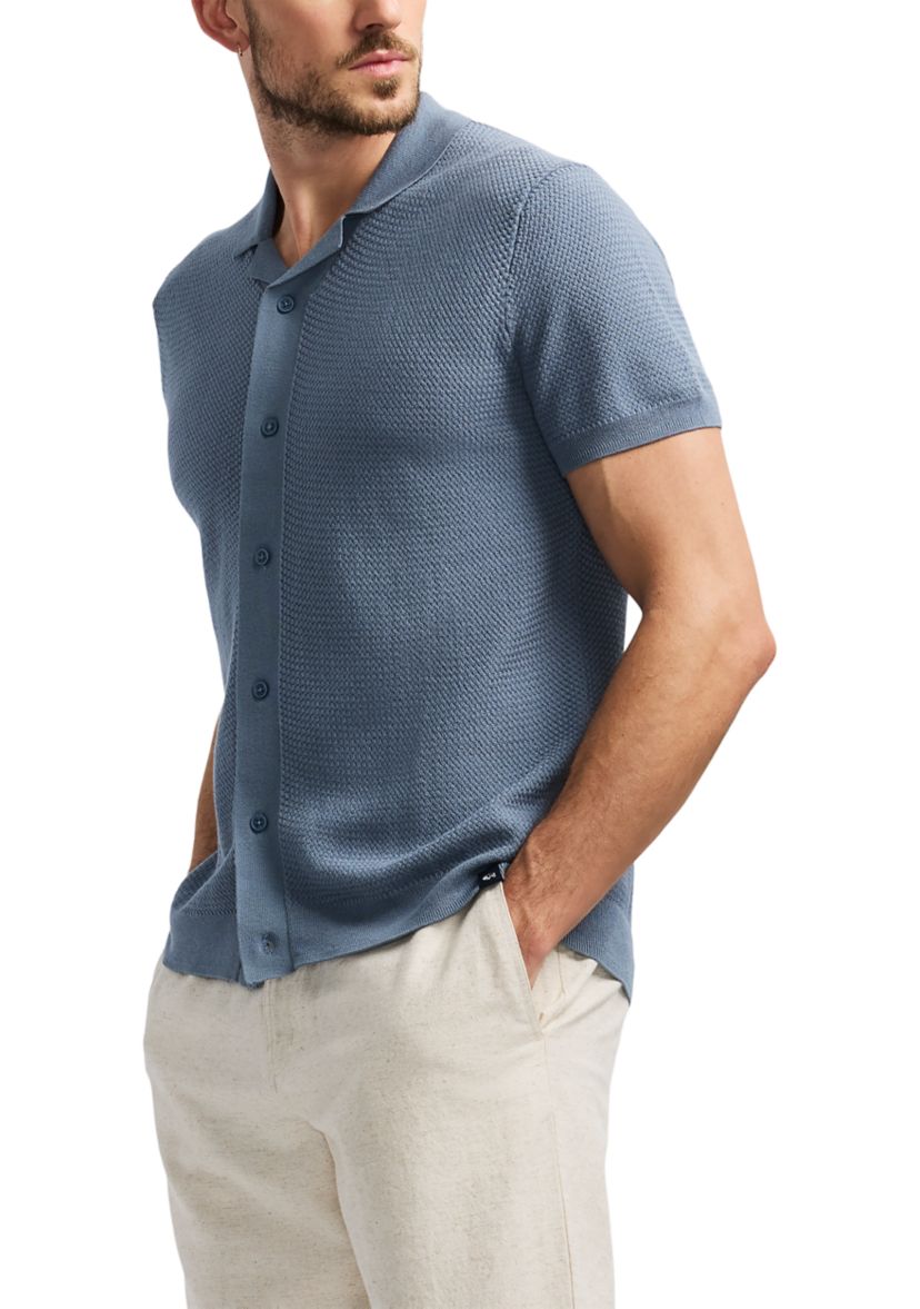 Wasko Button Up Sweater Knit Polo Shirt