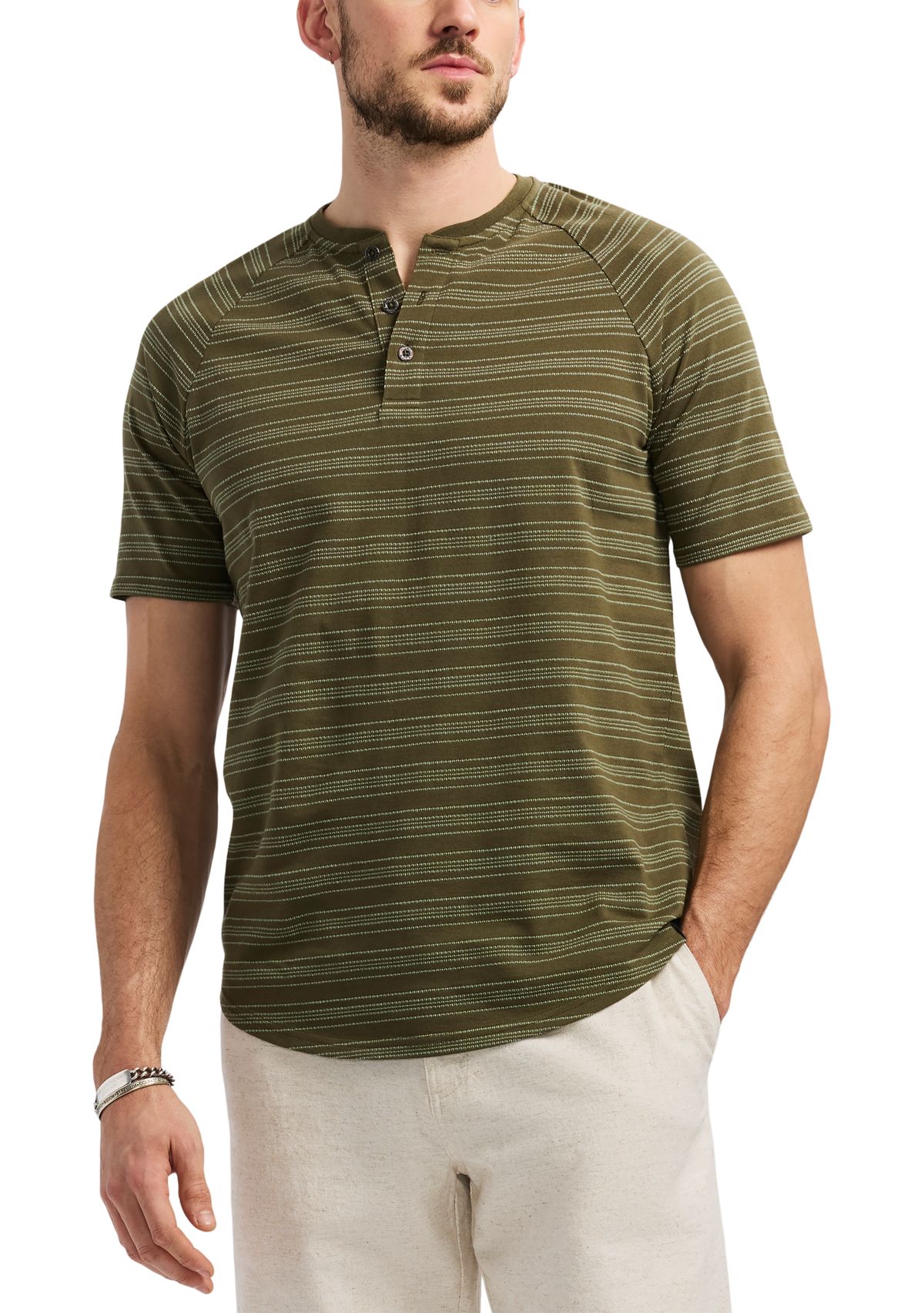 Mens Short Sleeve Striped Henley Top