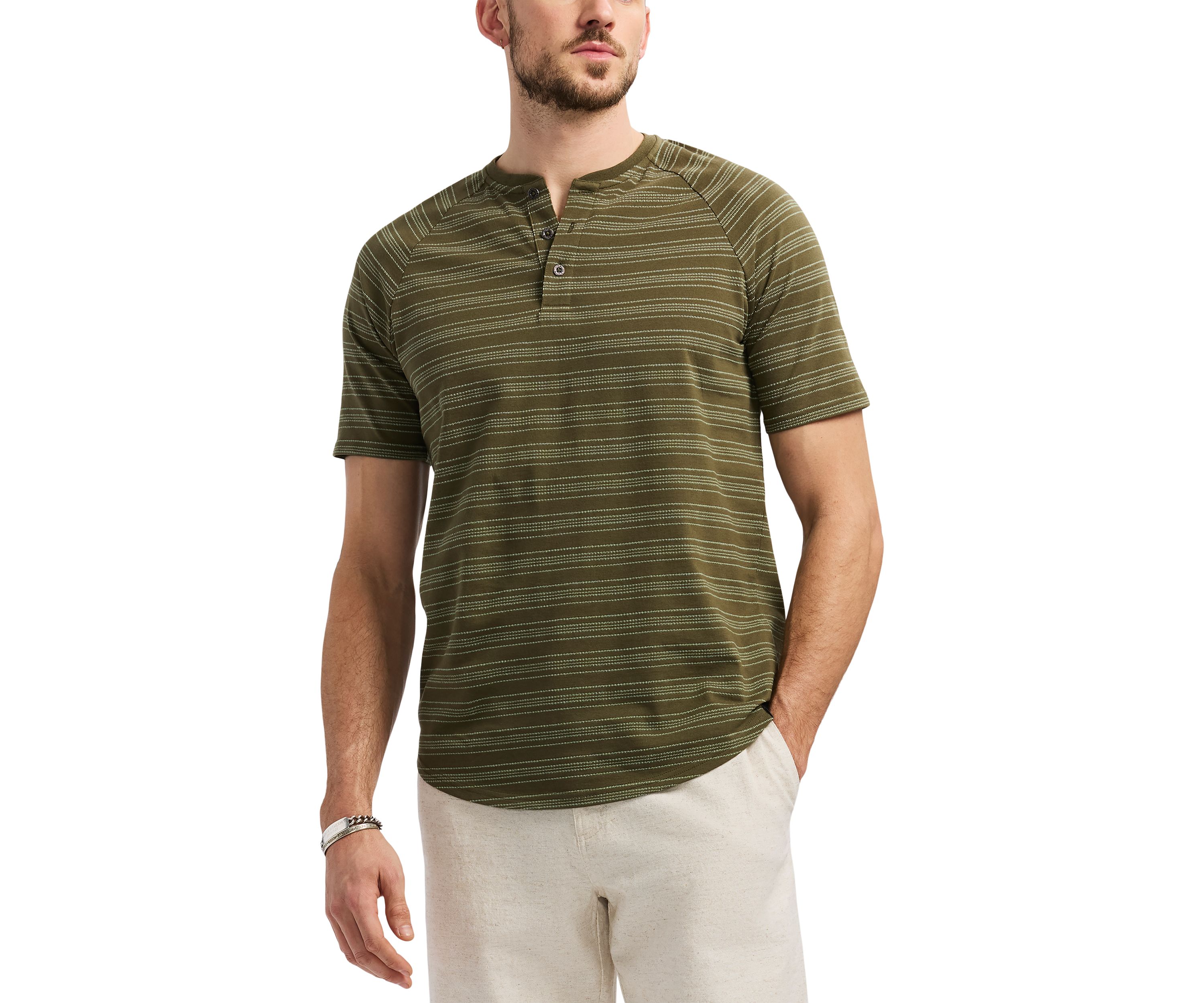 Mens Short Sleeve Striped Henley Top