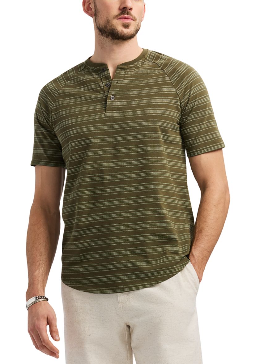 Mens Short Sleeve Striped Henley Top