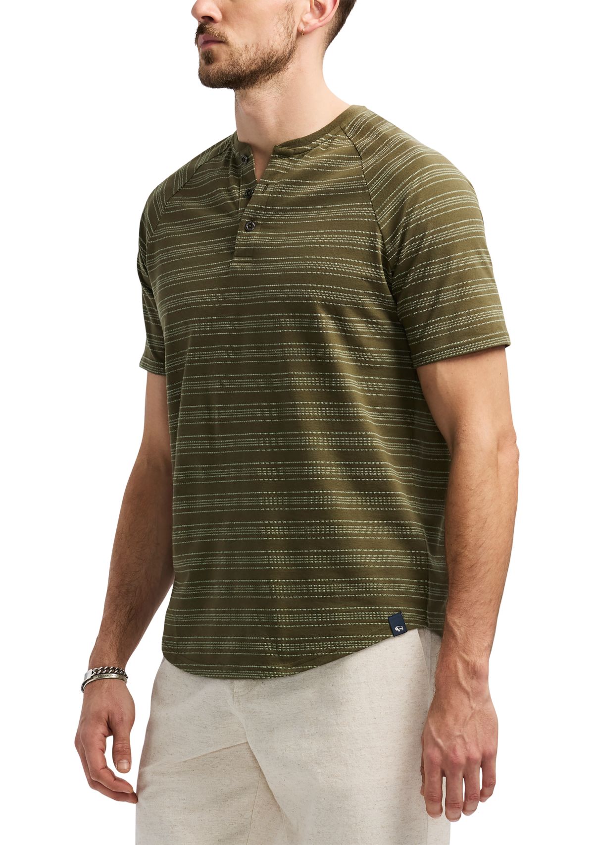 Mens Short Sleeve Striped Henley Top