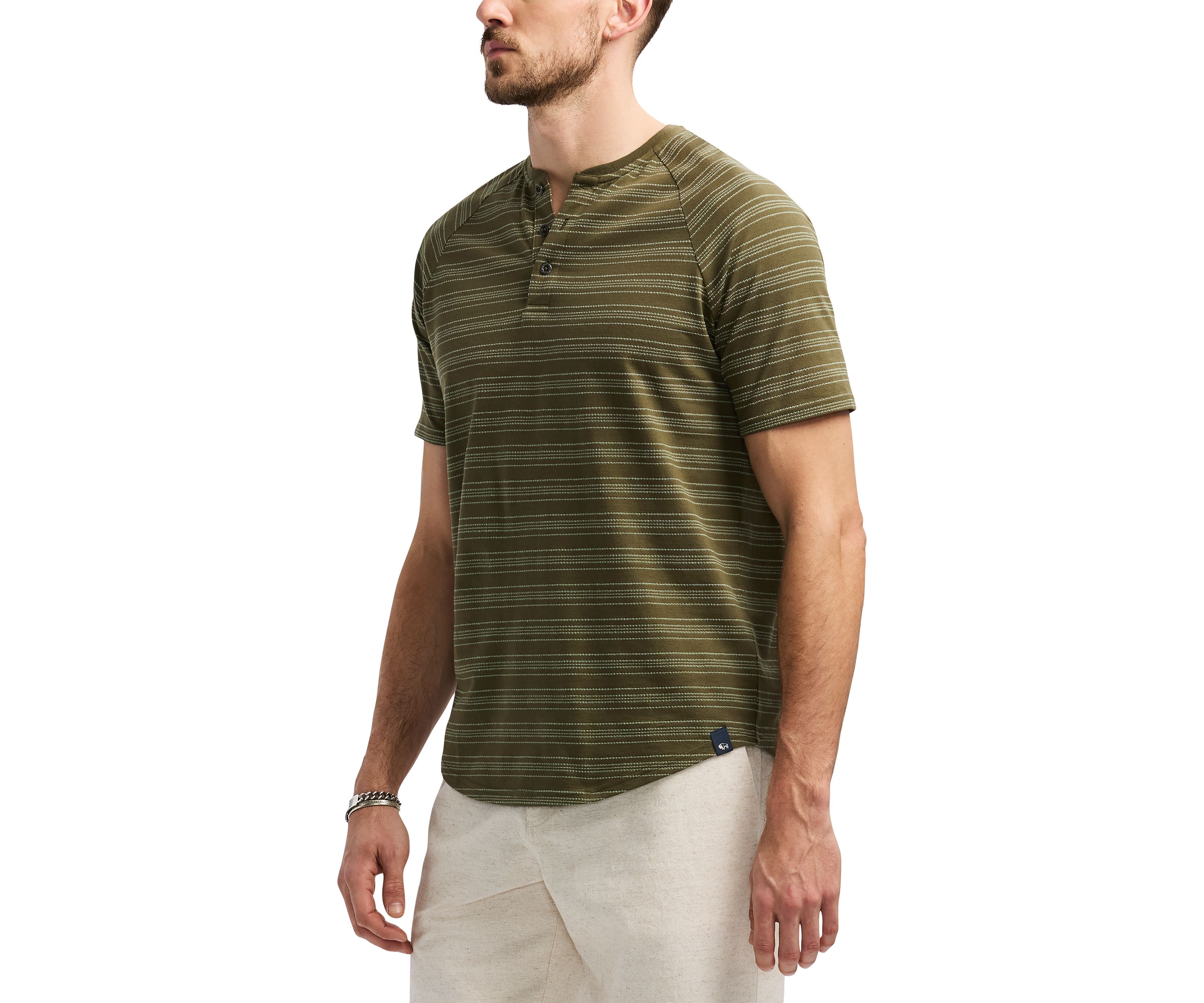 Mens Short Sleeve Striped Henley Top