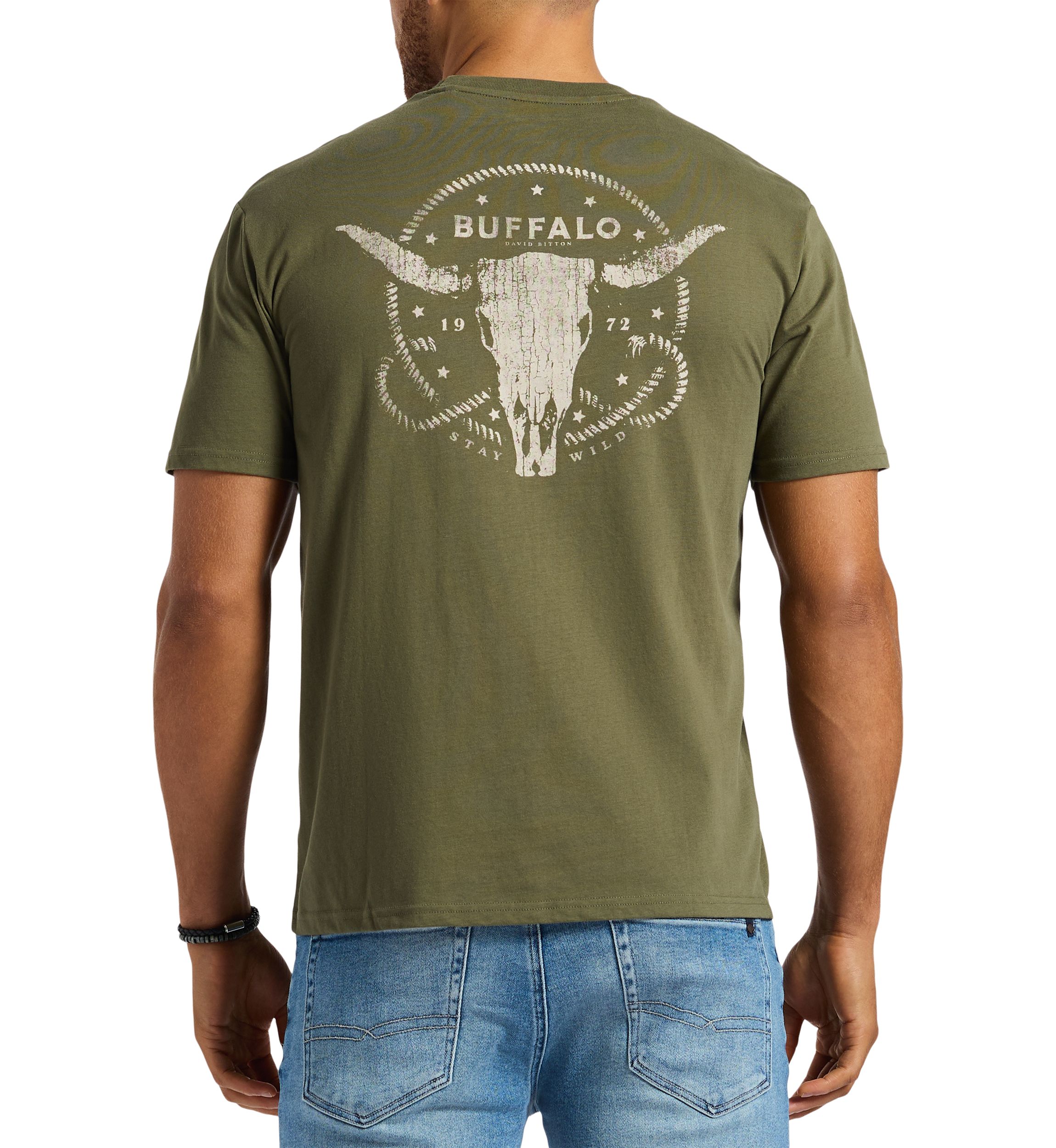 Mens Toftlund Graphic T-Shirt with Bull Skull Motif on the Back 