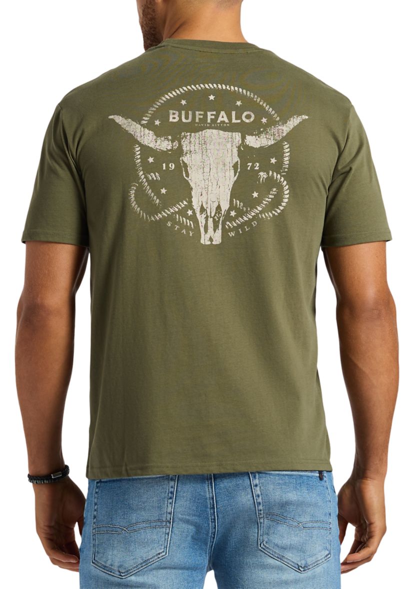 Mens Toftlund Graphic T-Shirt with Bull Skull Motif on the Back 