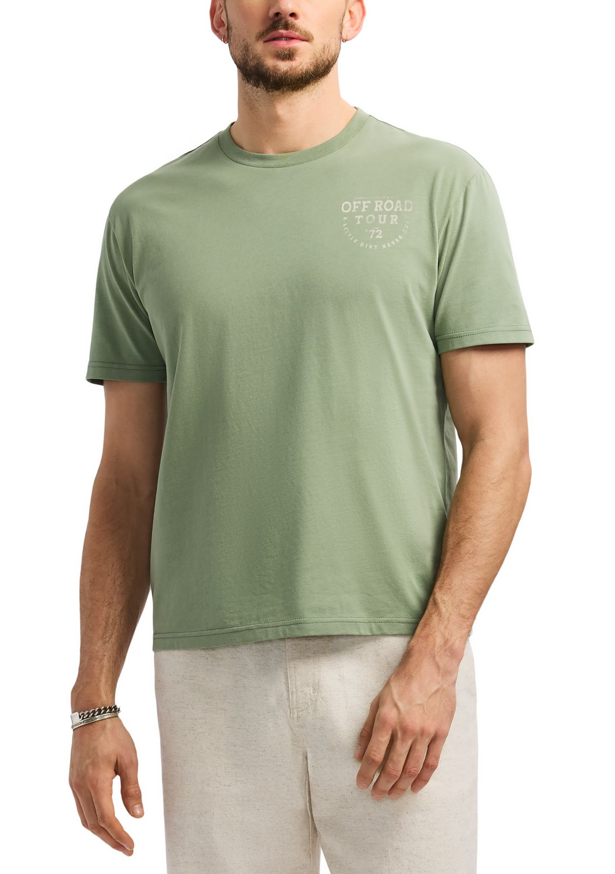 Mens Toffroad Graphic T-Shirt with Off Road Tour Print, Hedge Green