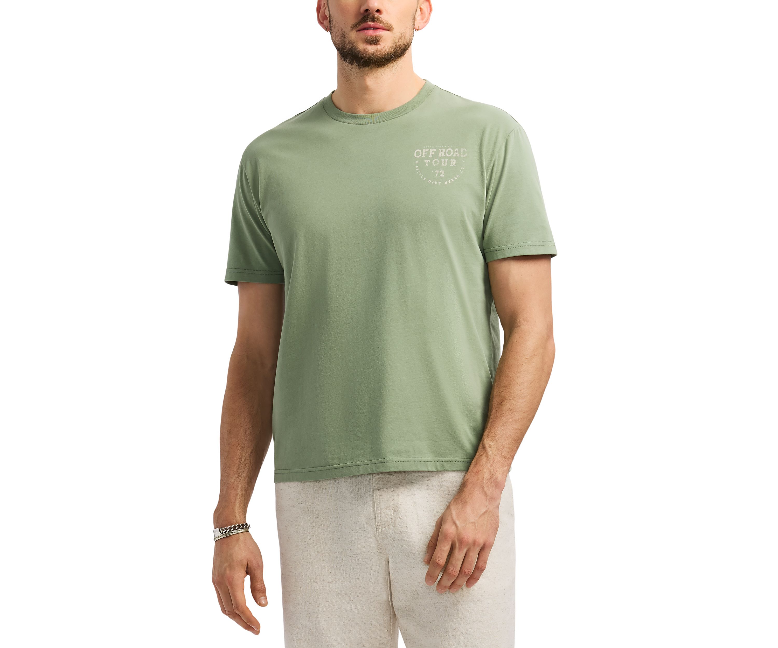Mens Toffroad Graphic T-Shirt with Off Road Tour Print, Hedge Green