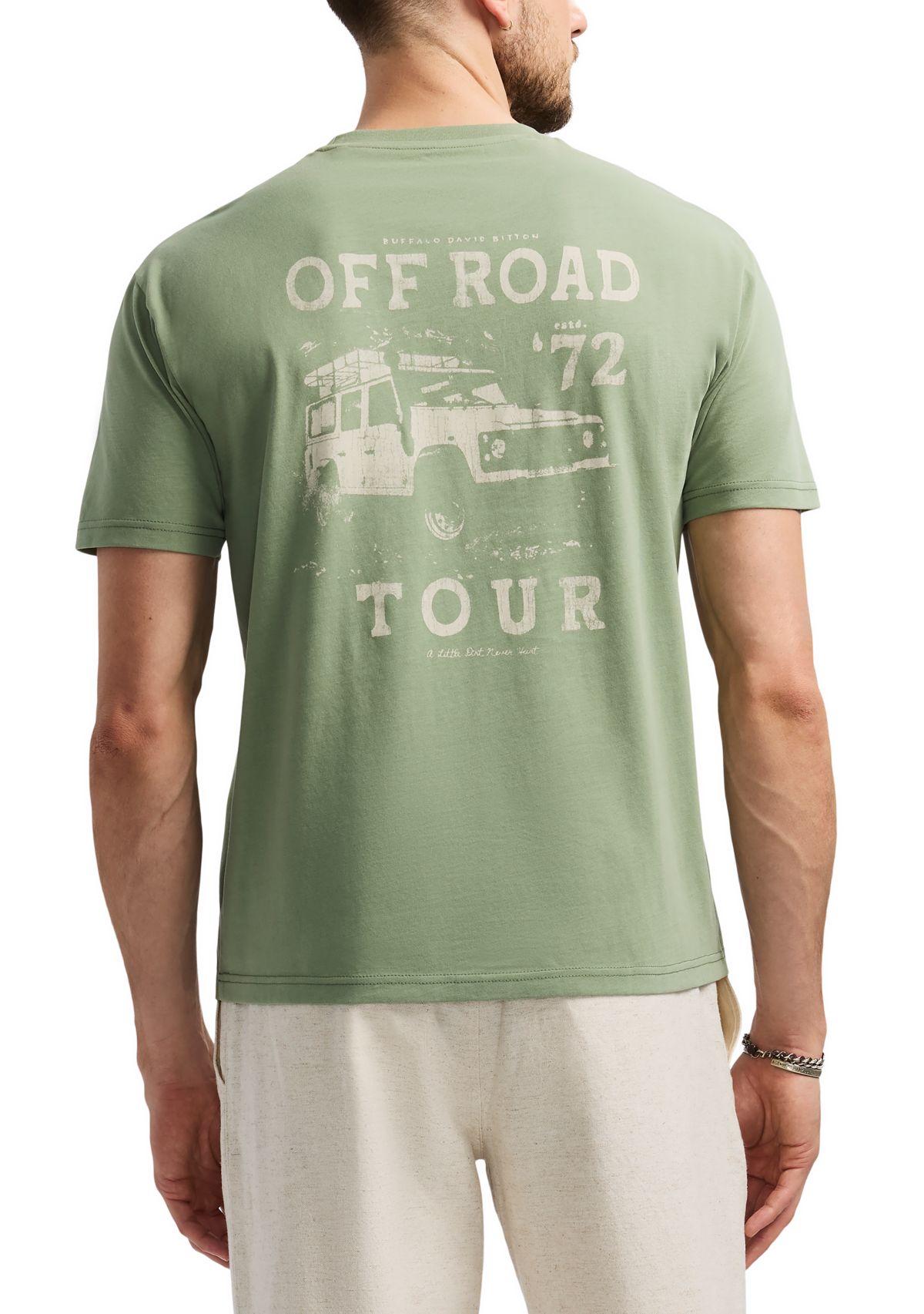 Mens Toffroad Graphic T-Shirt with Off Road Tour Print, Hedge Green