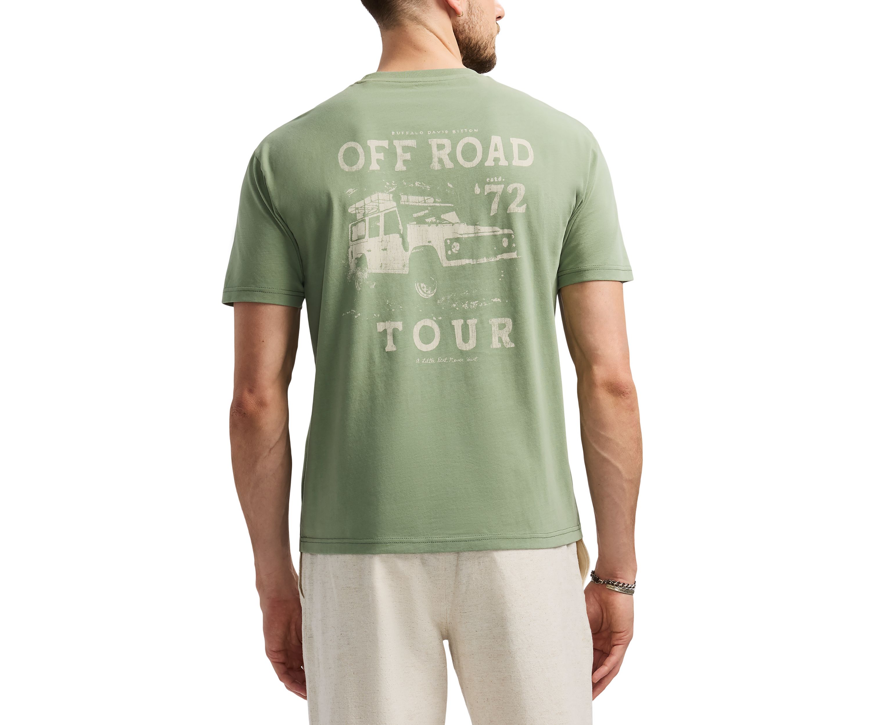 Mens Toffroad Graphic T-Shirt with Off Road Tour Print, Hedge Green