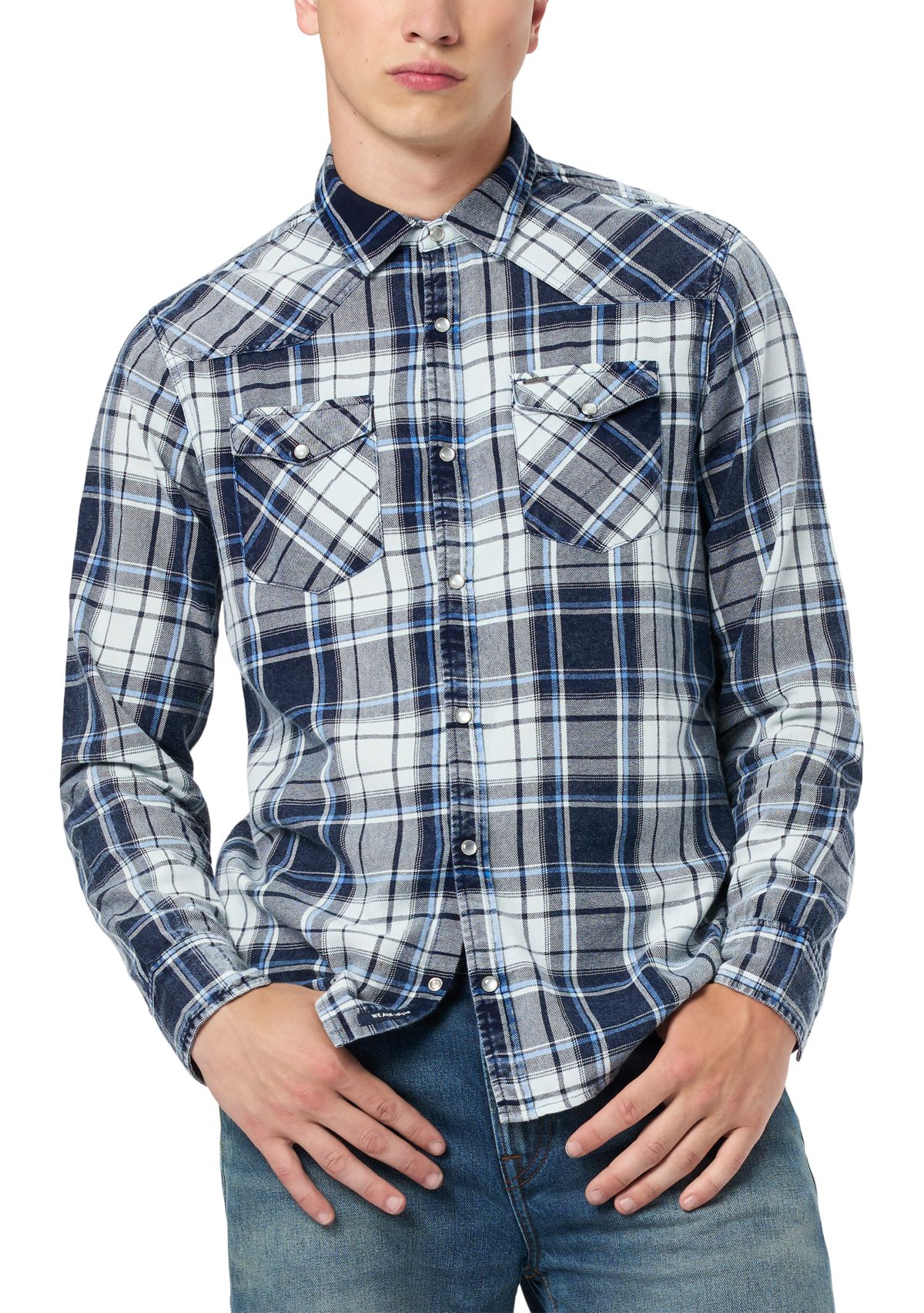 Mens Sierra Long-Sleeve Plaid Shirt, Midnight Blue