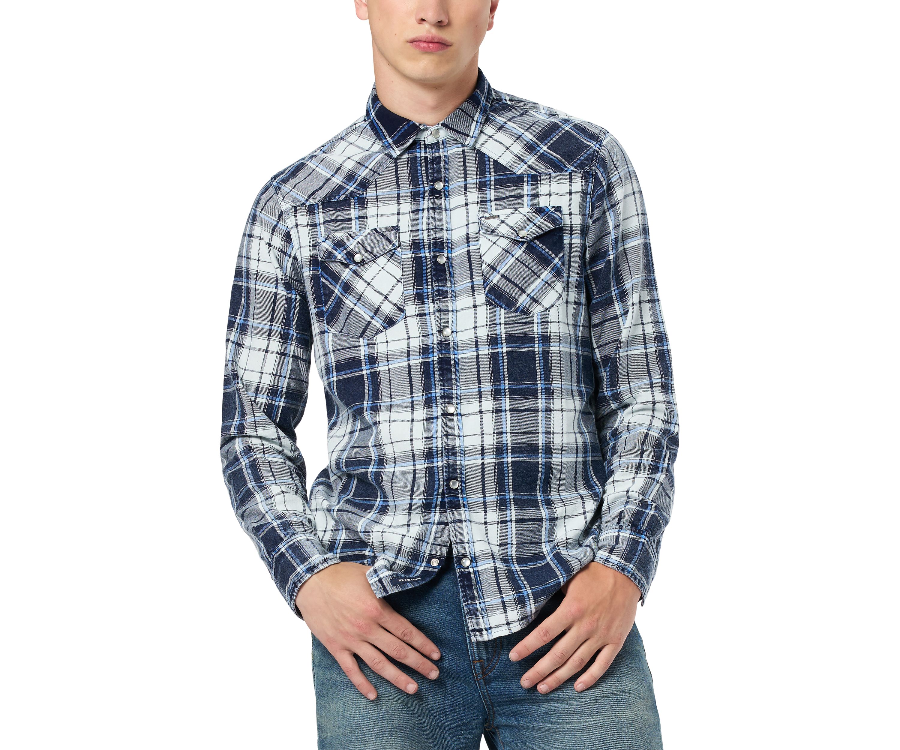 Mens Sierra Long-Sleeve Plaid Shirt, Midnight Blue