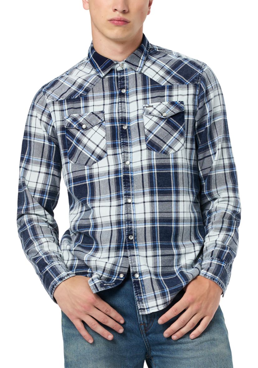 Mens Sierra Long-Sleeve Plaid Shirt, Midnight Blue